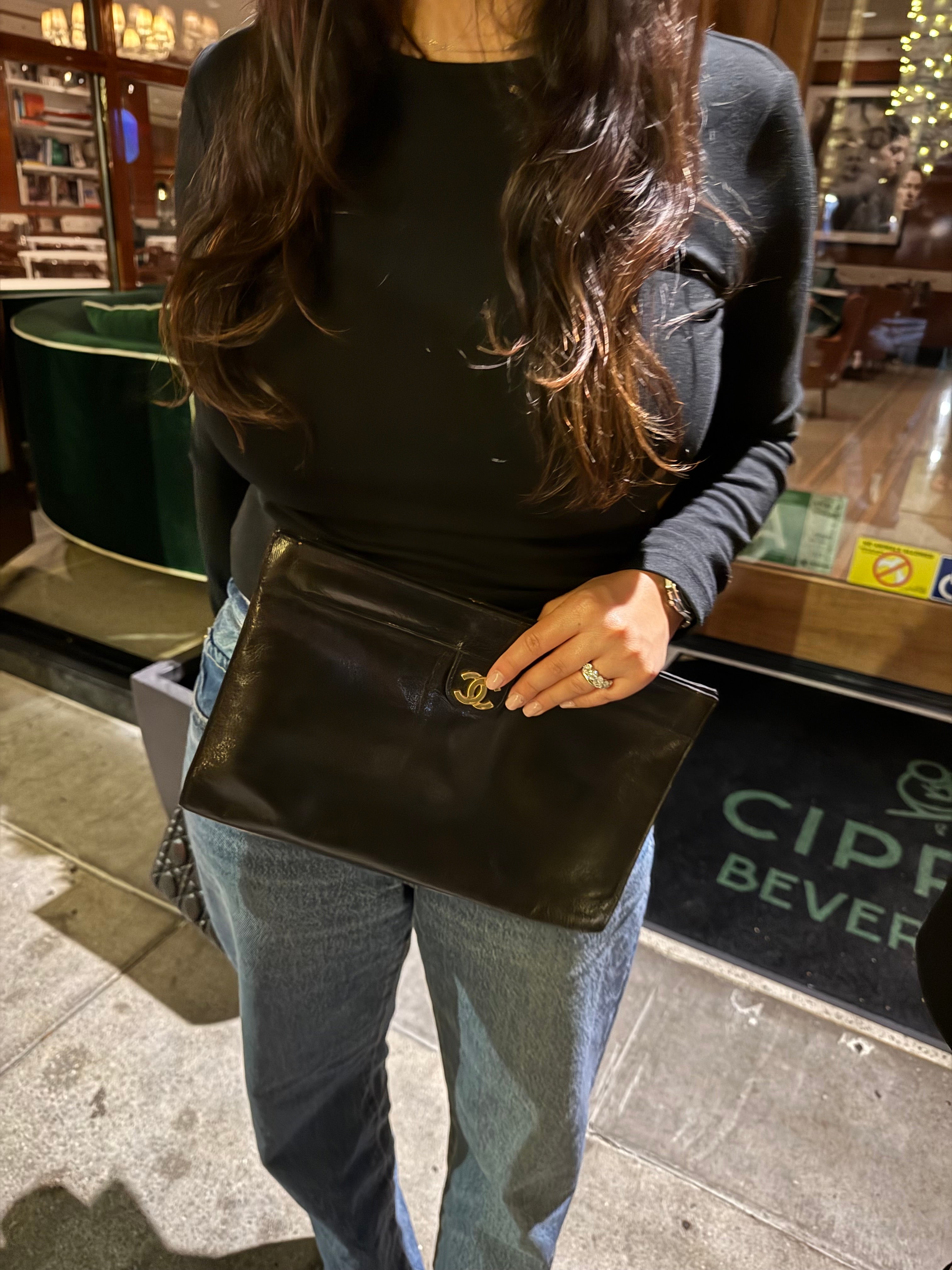 Chanel Vintage Black Leather CC Clutch