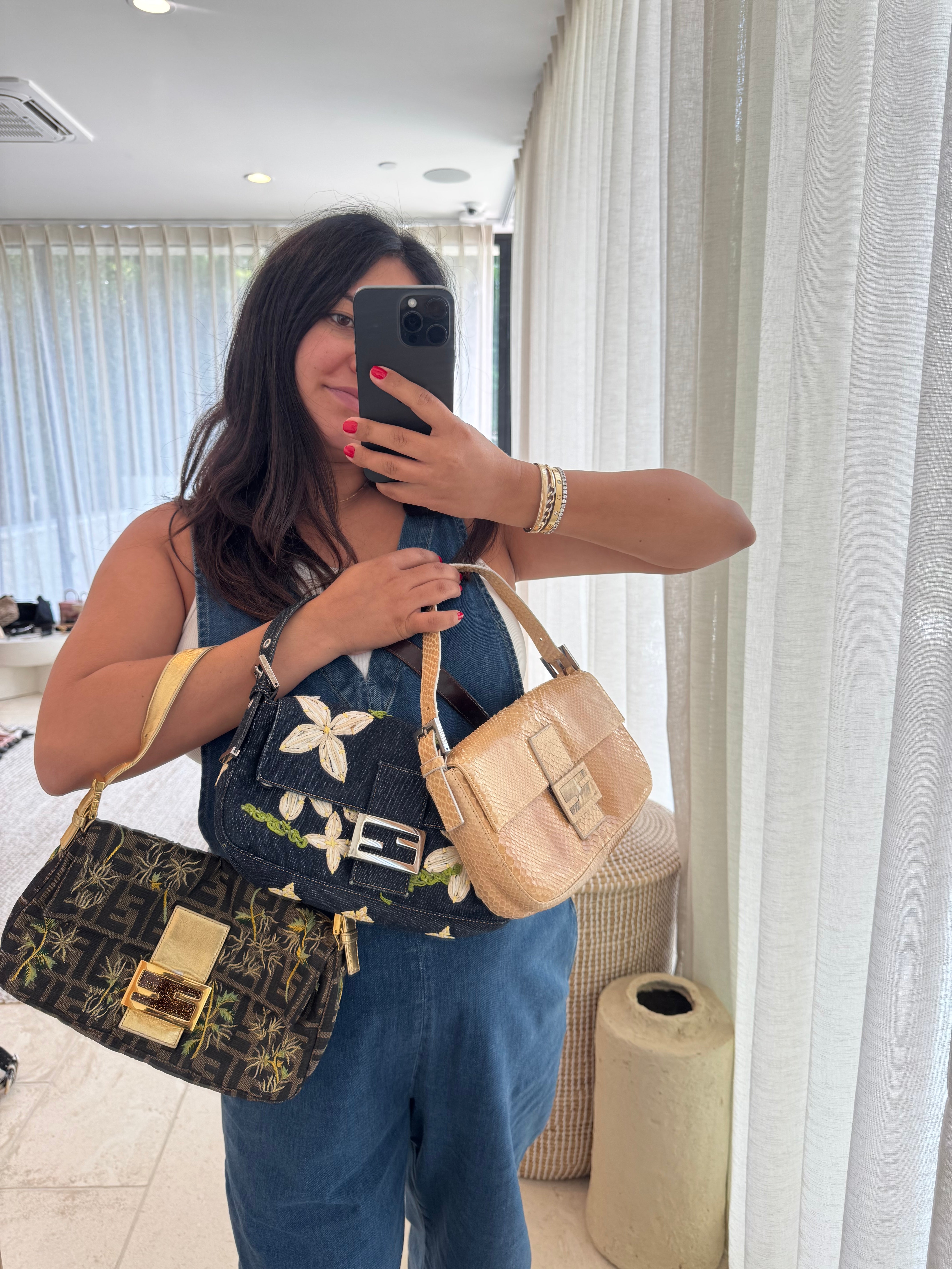 Fendi Denim Daisy Baguette Handbag
