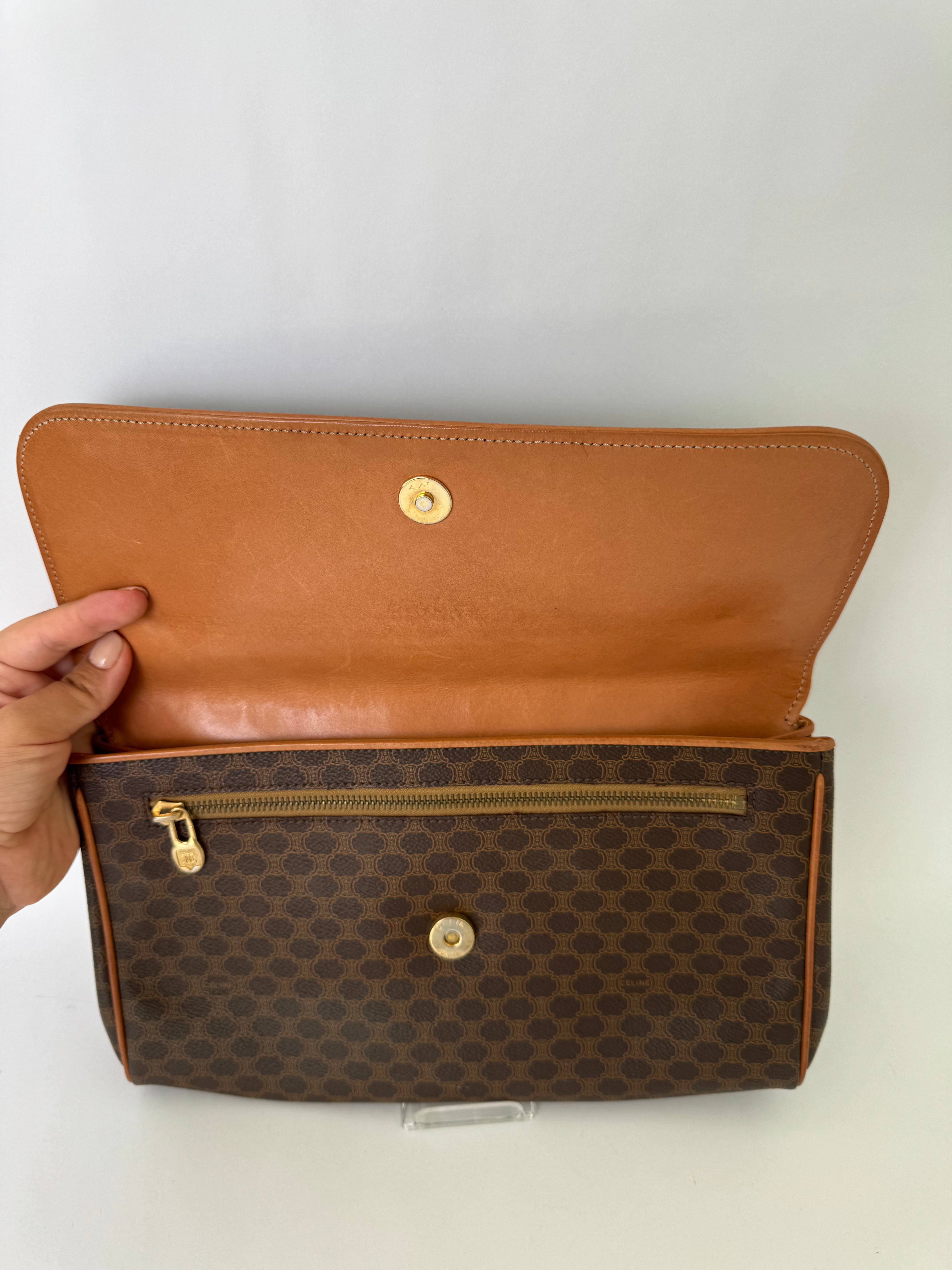 Celine Vintage Macadam Clutch Brown
