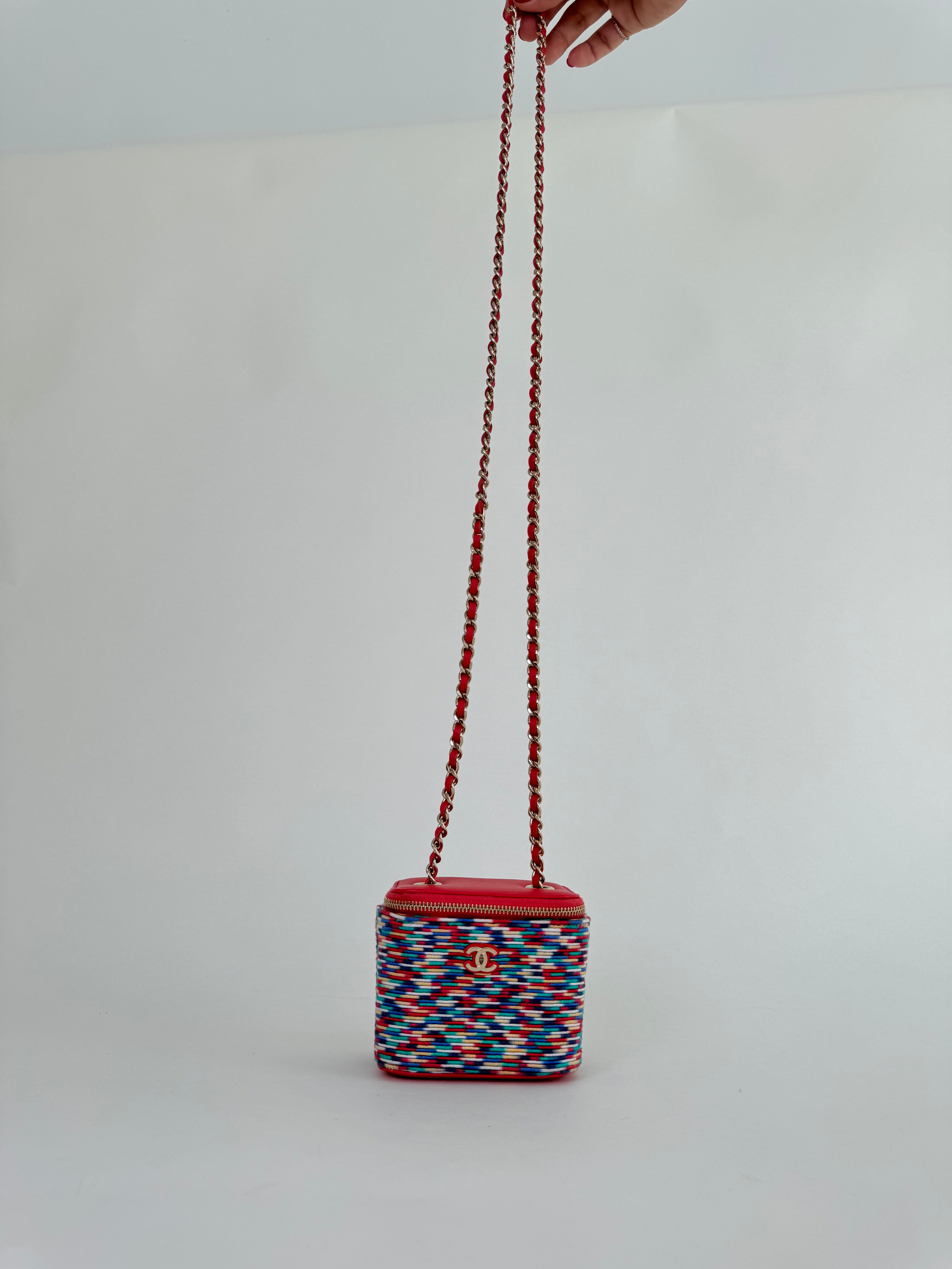 Chanel Vanity Case with Chain Multicolor Embroidered Crochet Mini