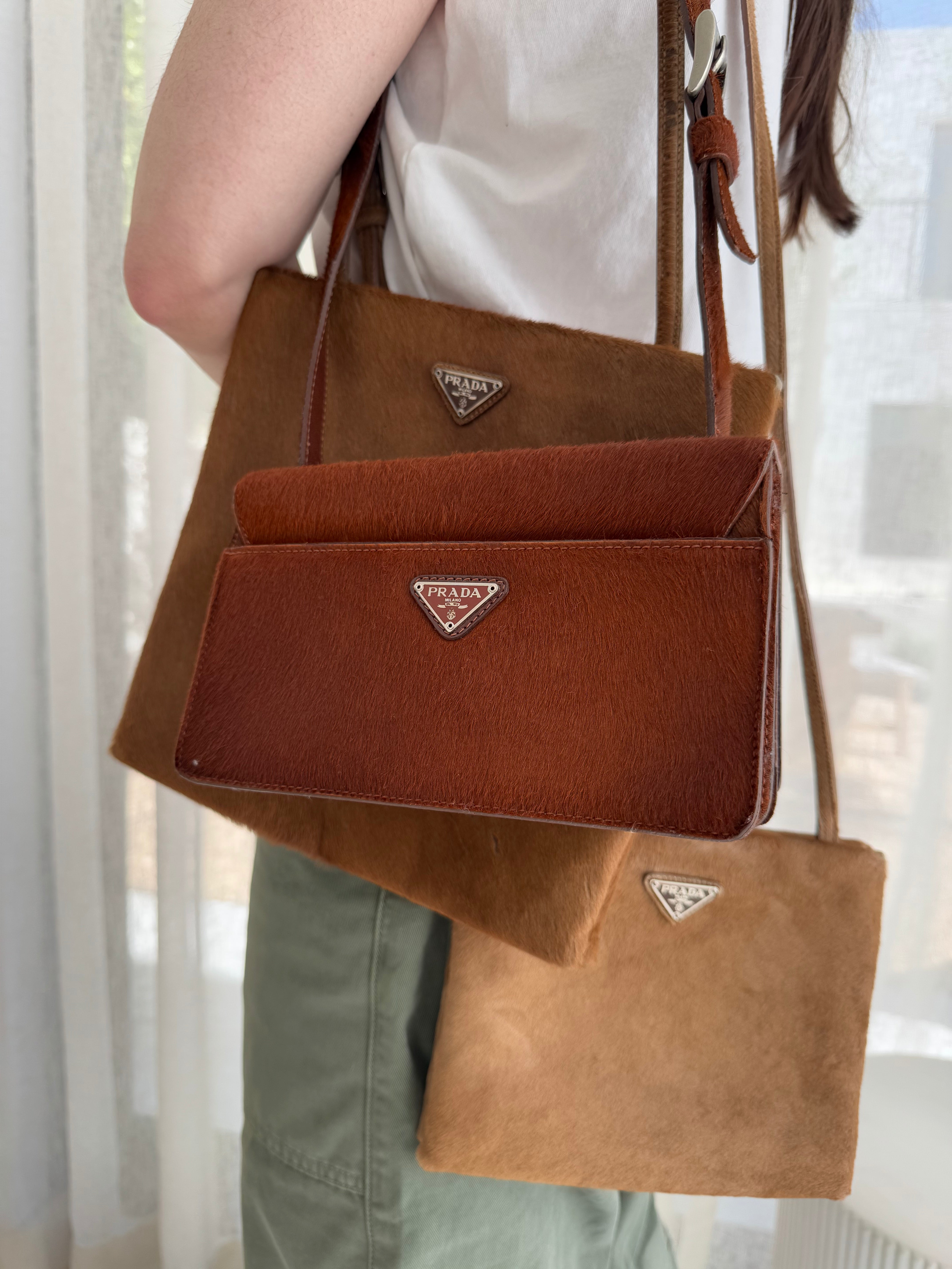 Prada Pony Hair Shoulder Bag Brown