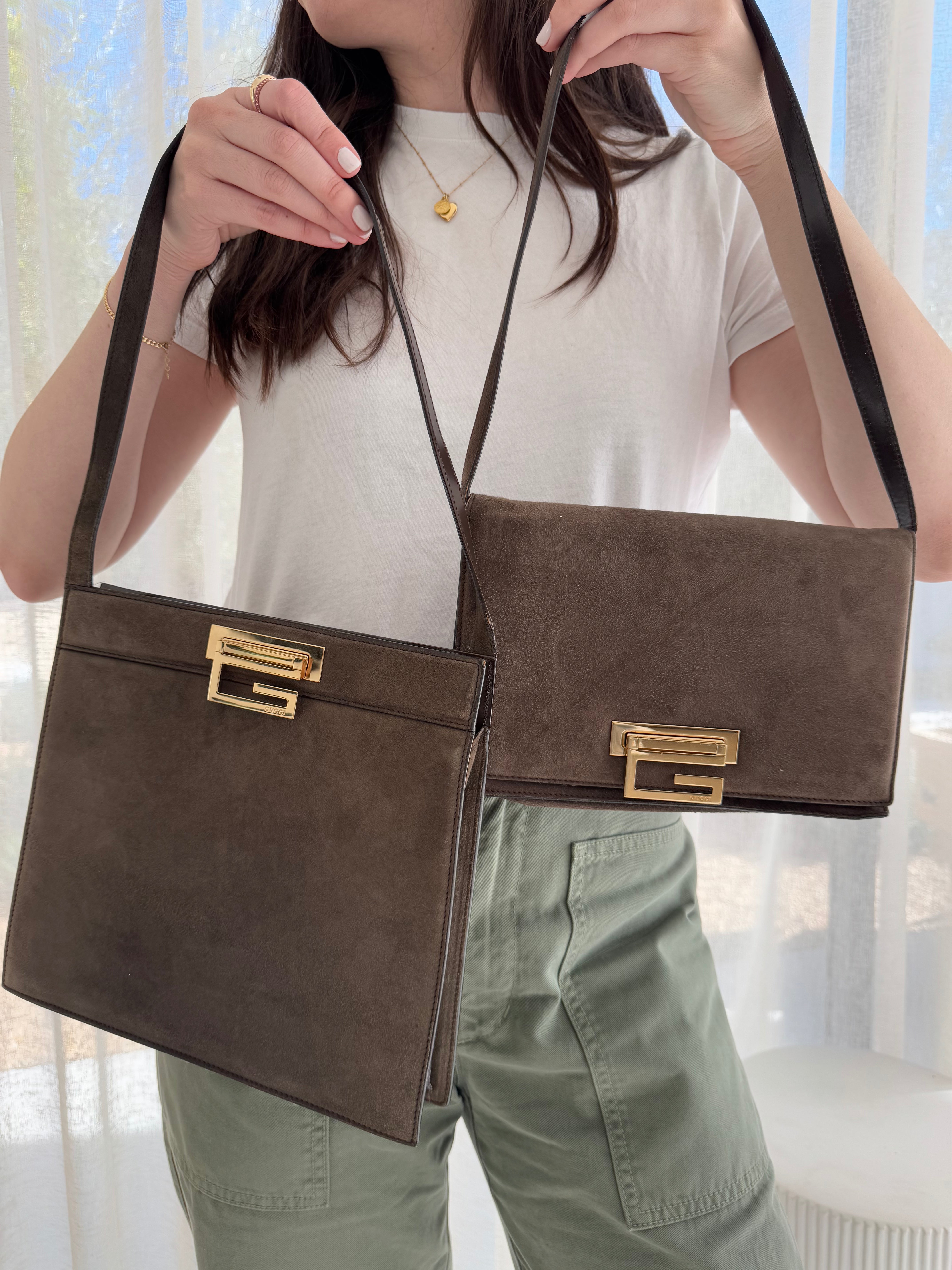 Gucci Tom Ford Brown Suede Shoulder Bag Small