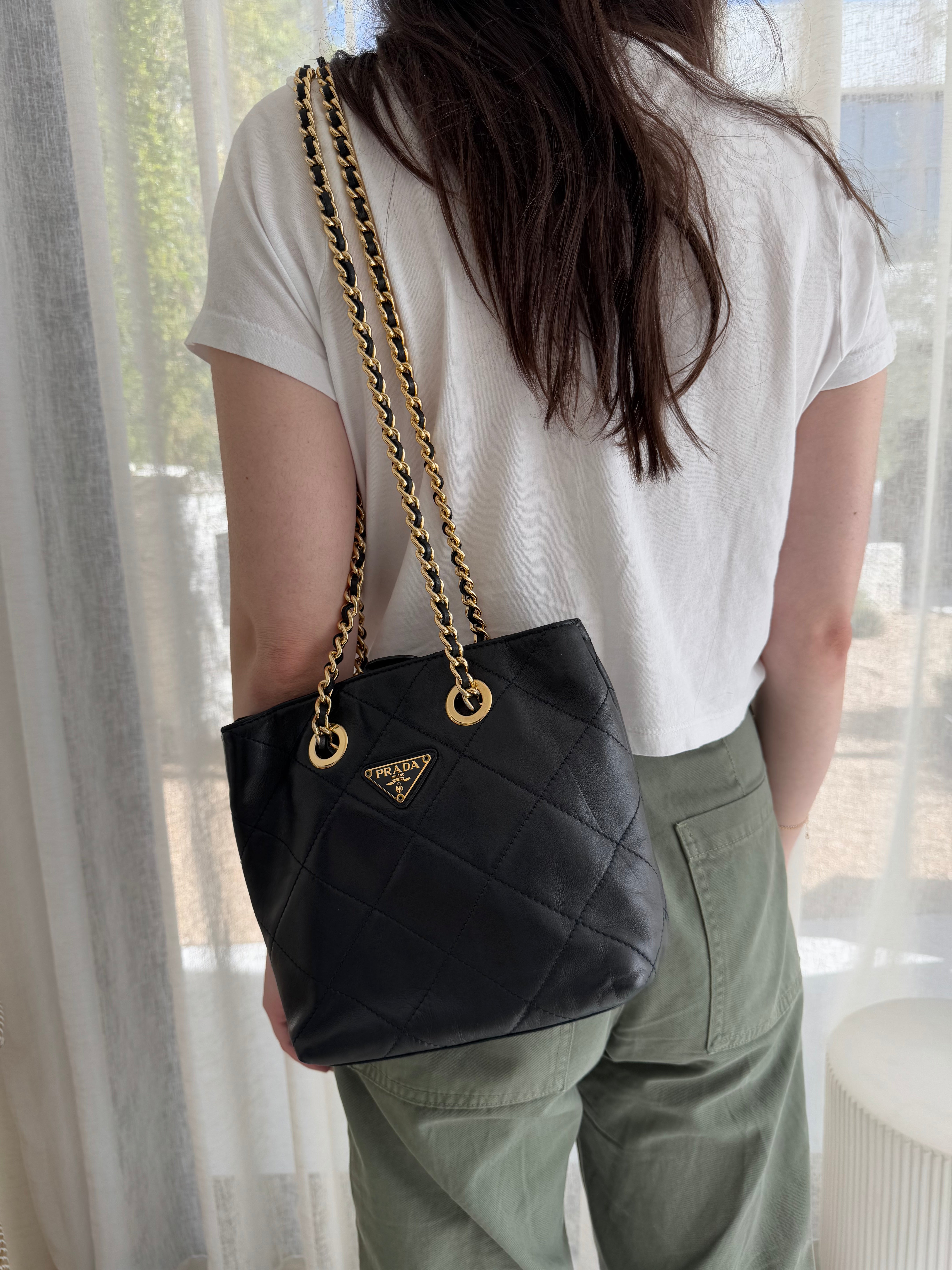 Prada Quilted Black Leather Chain Shoulder Bag