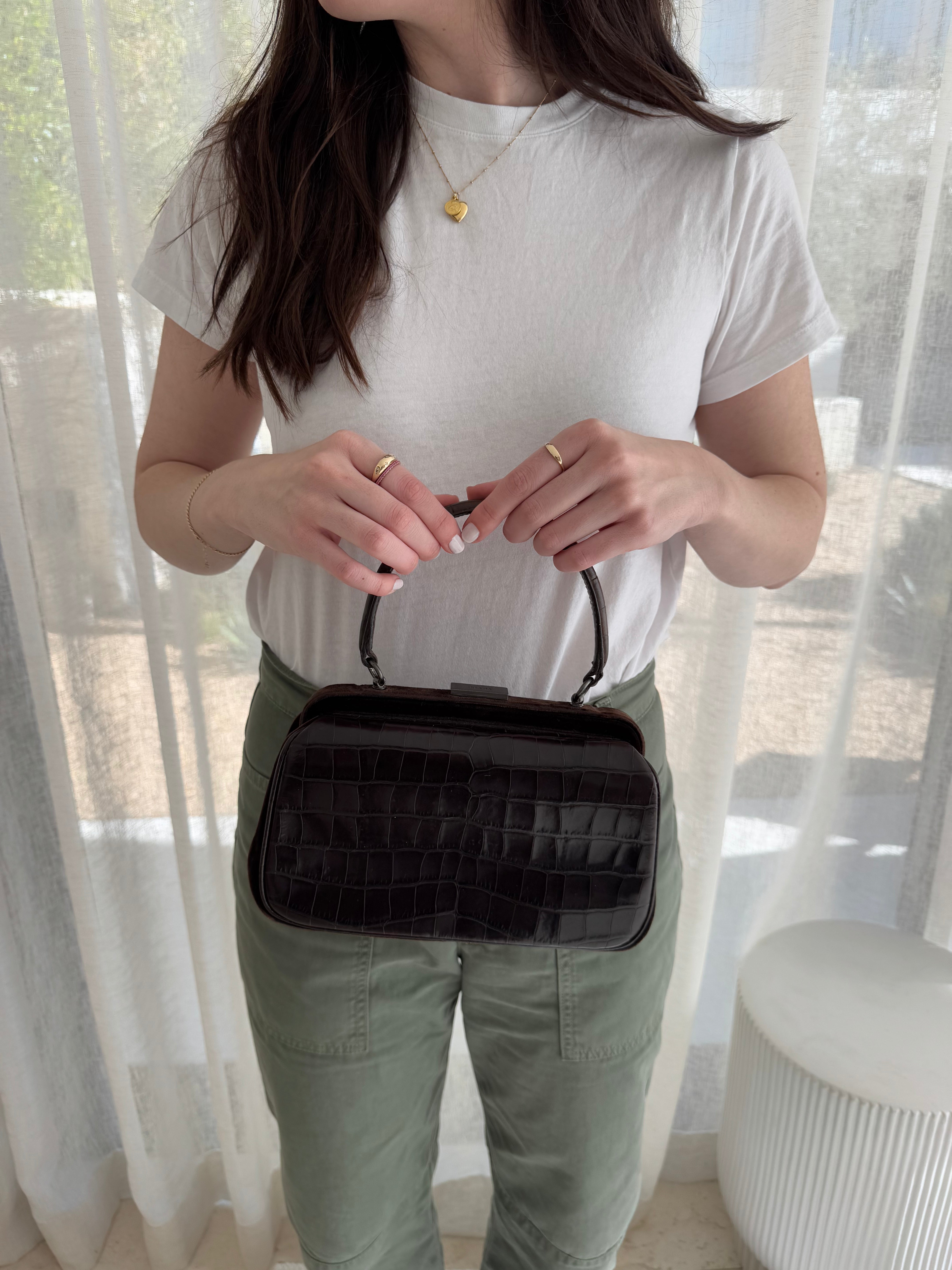 Prada Crocodile Dark Brown Leather Handbag