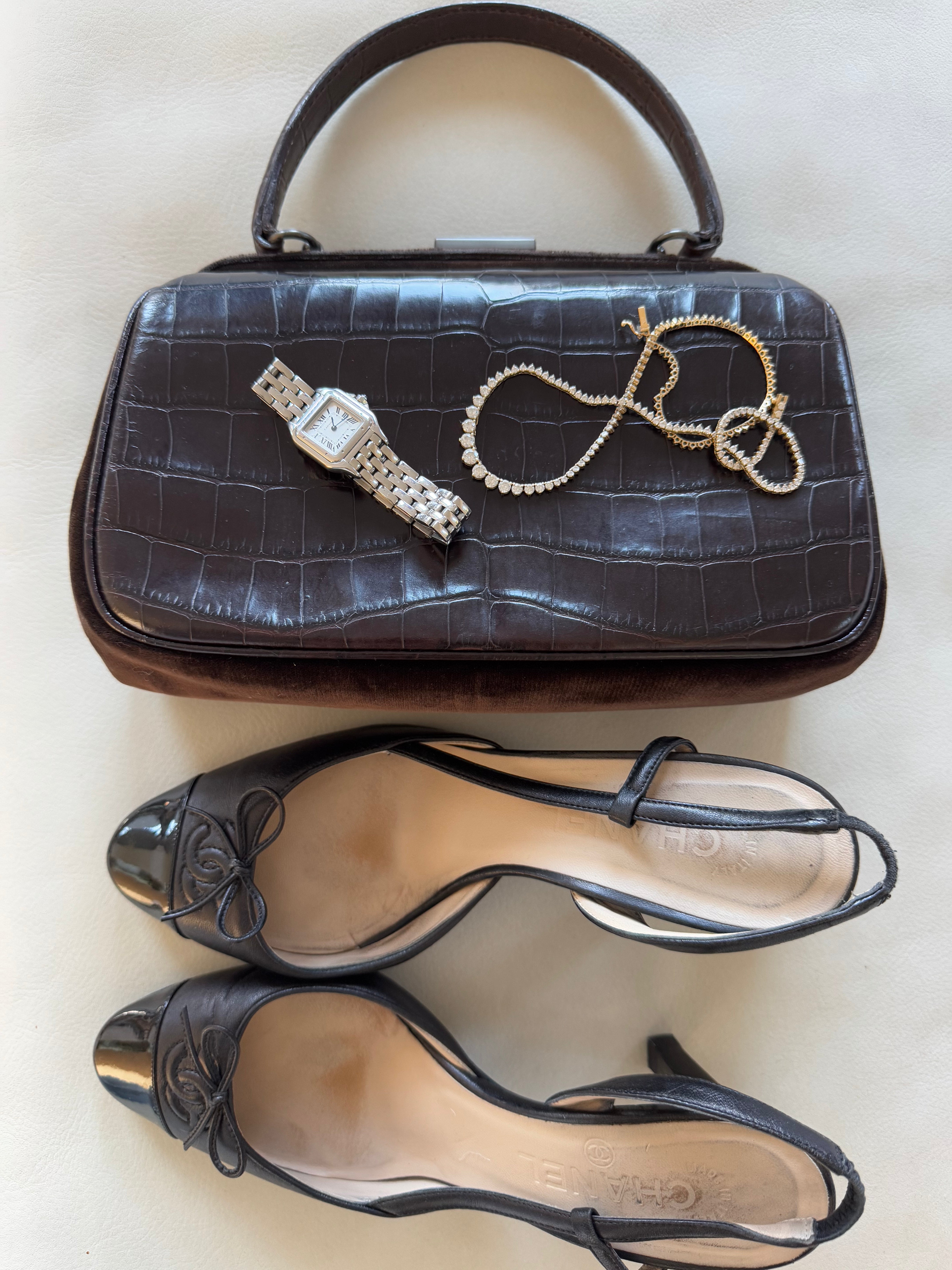 Prada Crocodile Dark Brown Leather Handbag