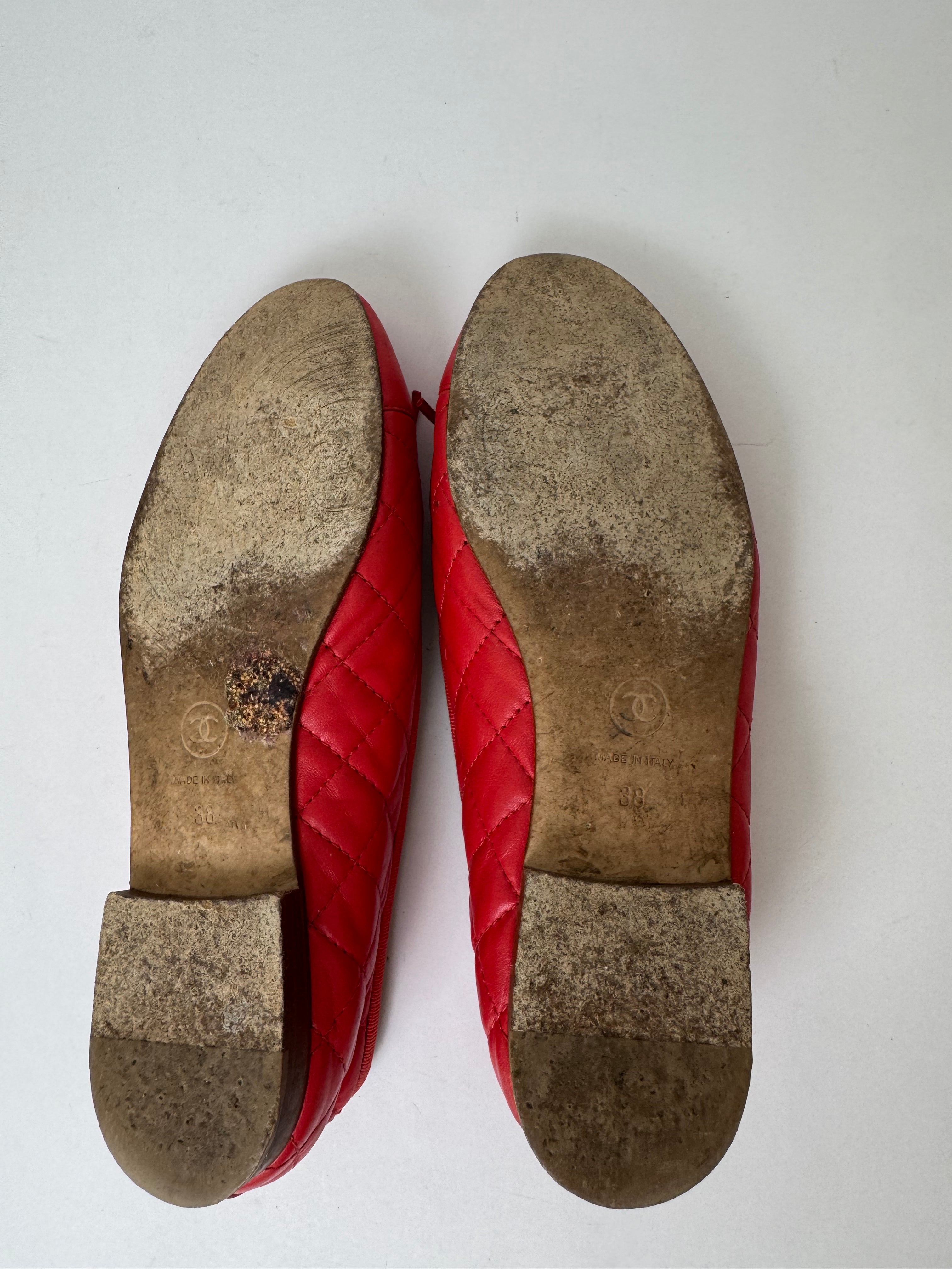 Chanel Red Ballet Flats 38