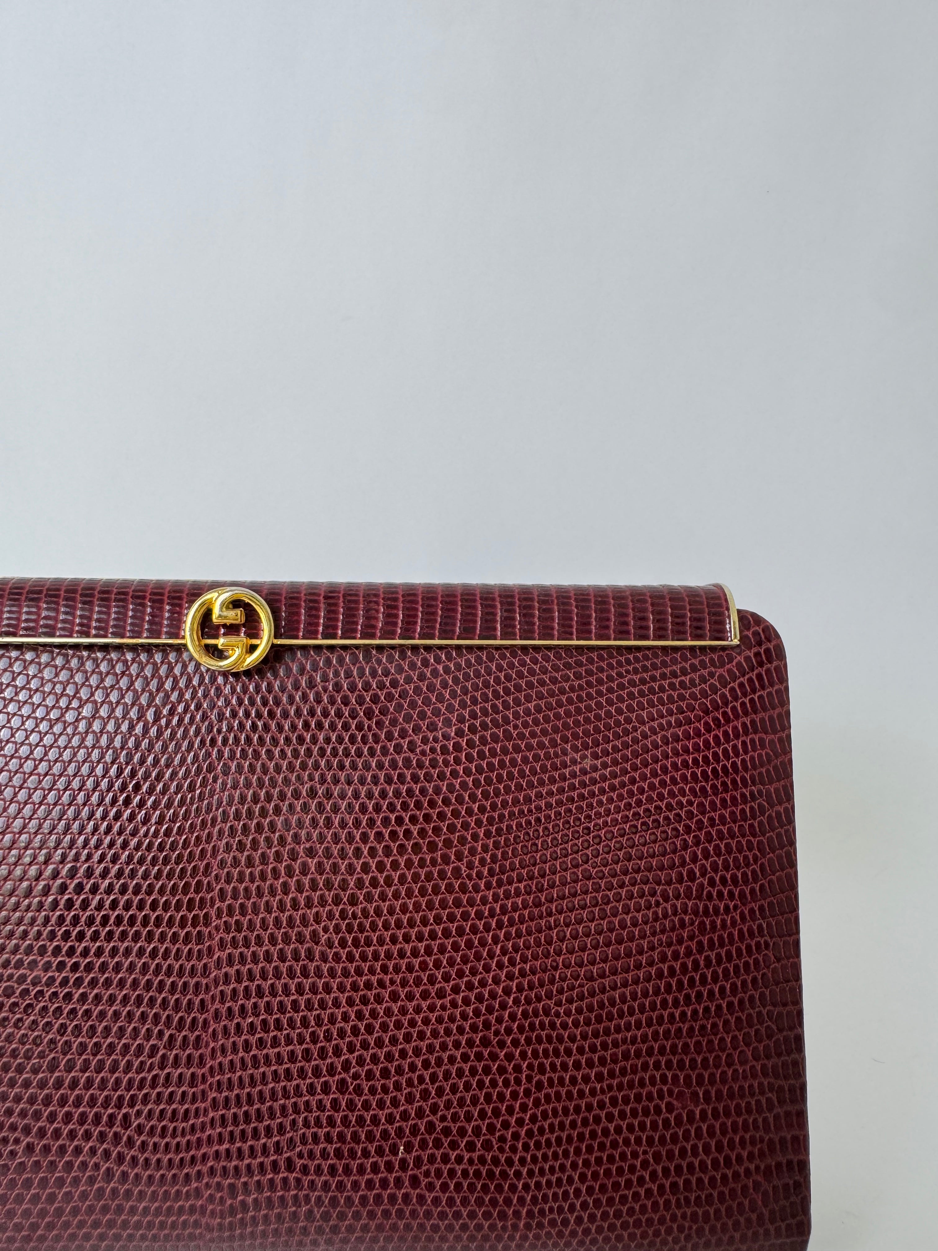 Gucci Burgundy Lizard Leather Clutch