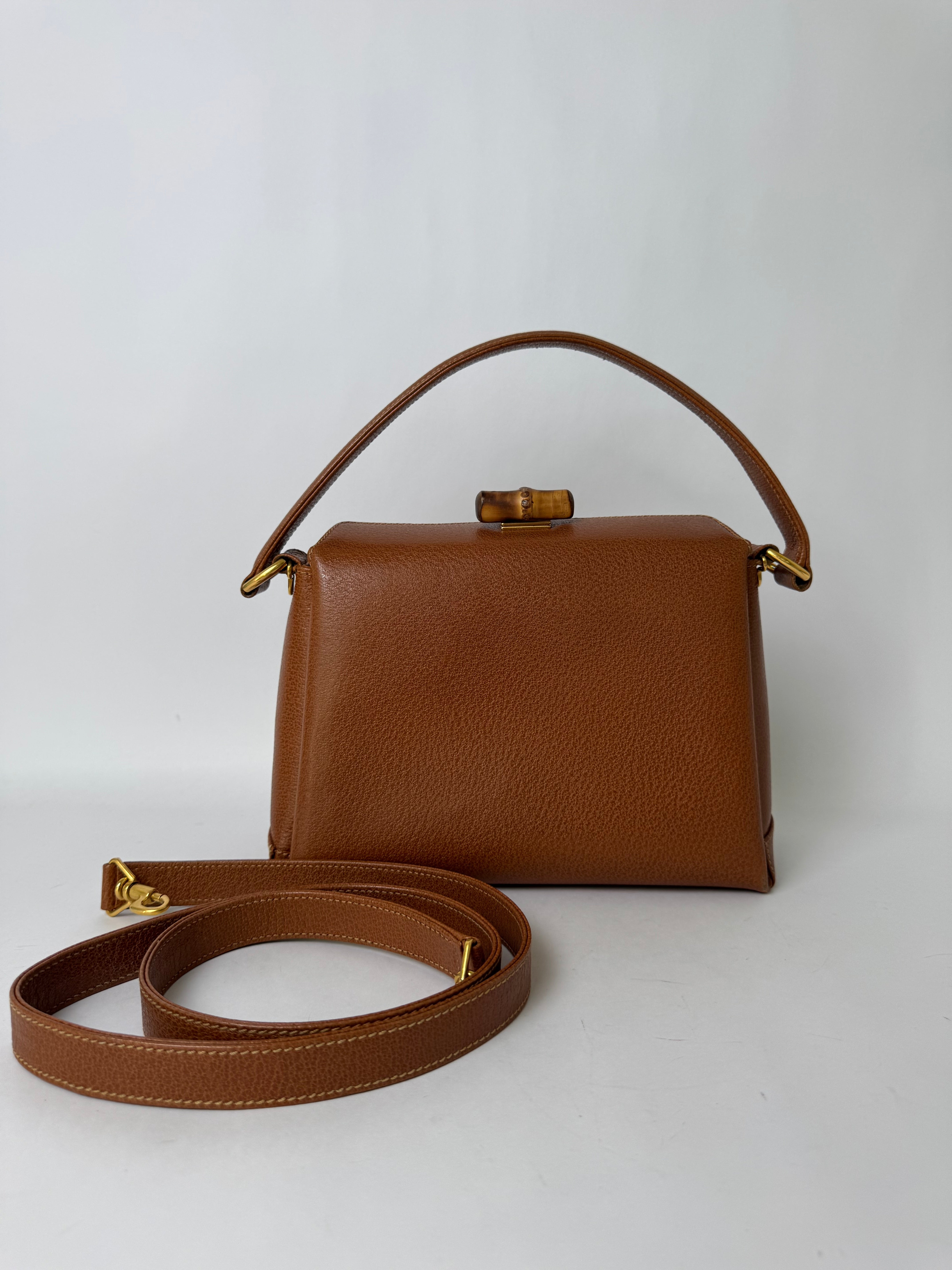 Gucci Brown Leather Bamboo Handle Bag
