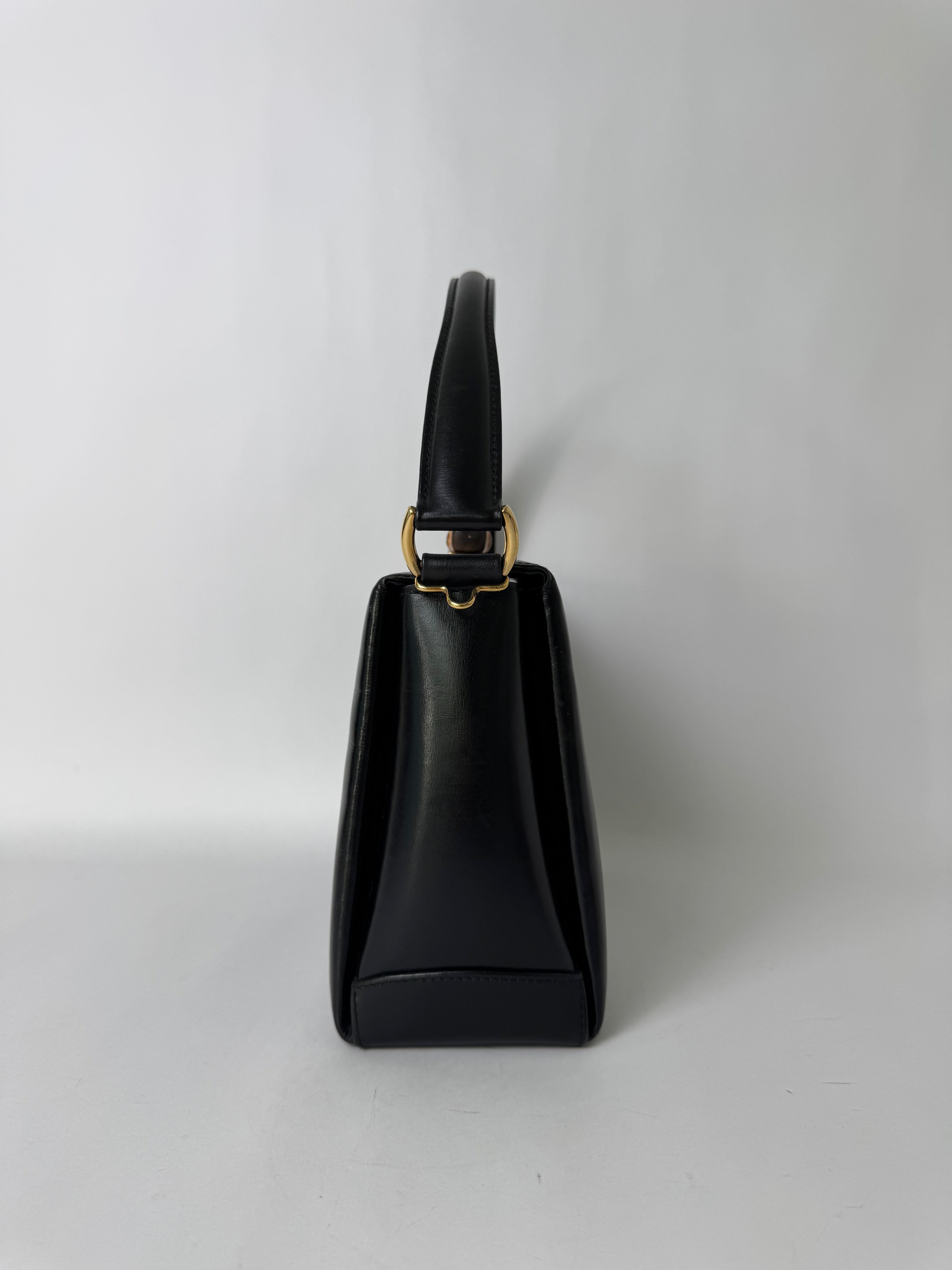 Gucci Black Leather Bamboo Handle Bag