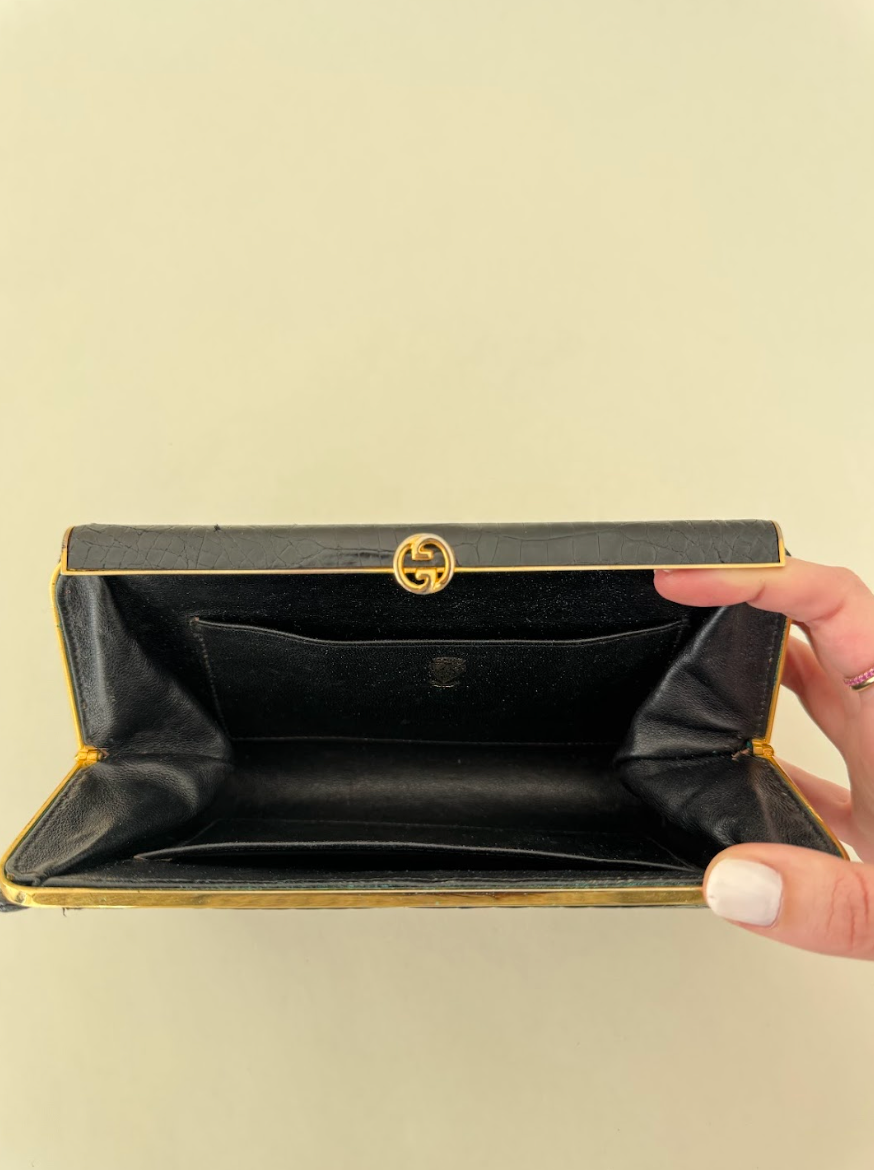 Gucci Crocodile Leather Clutch Black