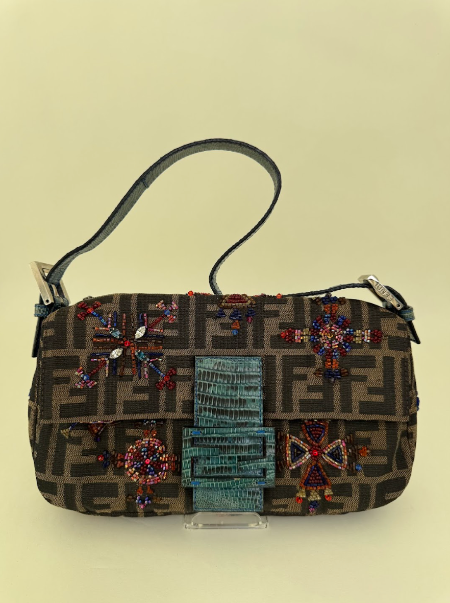 Fendi Lizard Embroidered Zucca Baguette