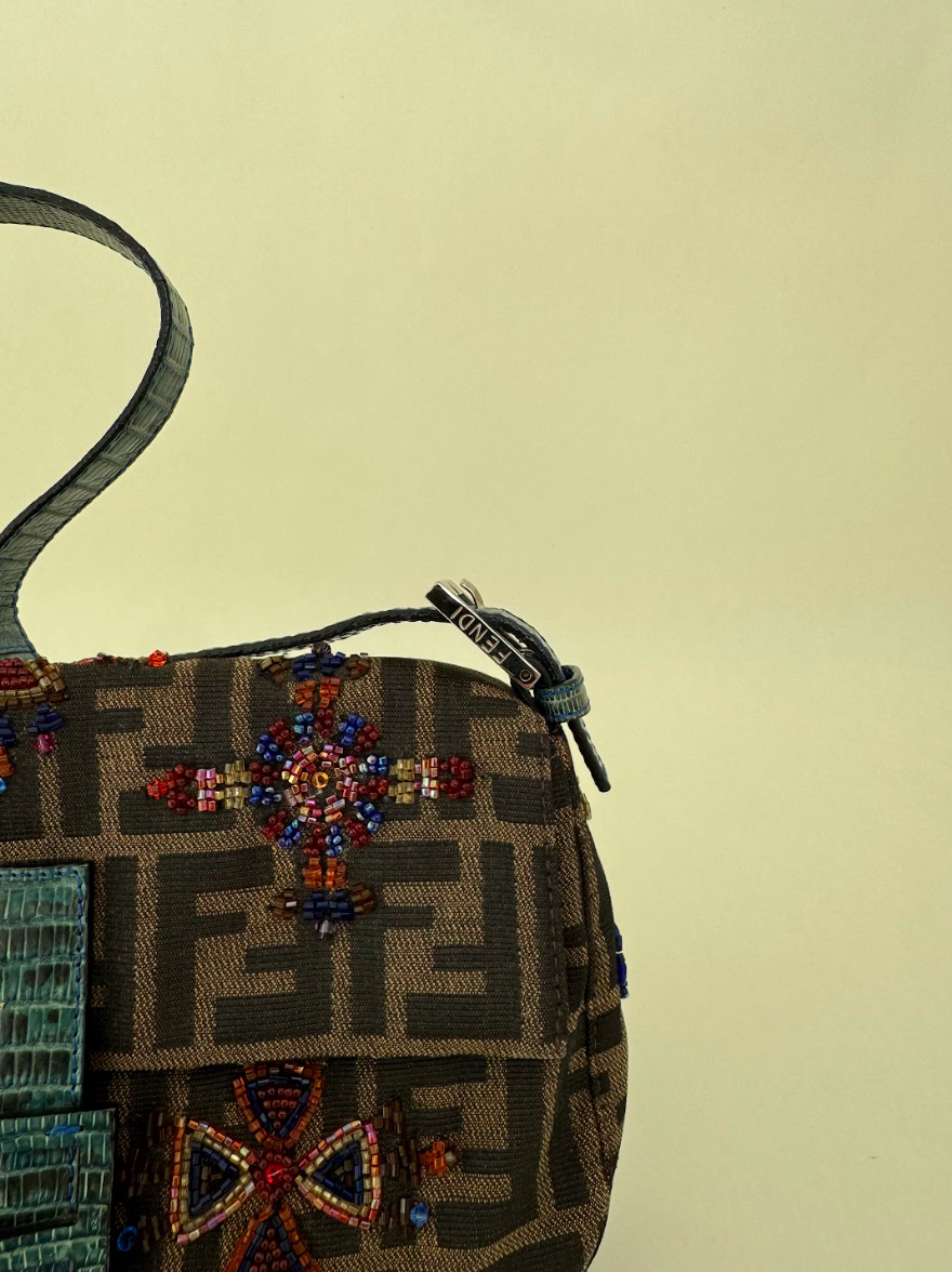 Fendi Lizard Embroidered Zucca Baguette