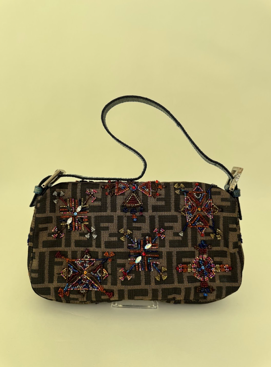 Fendi Lizard Embroidered Zucca Baguette
