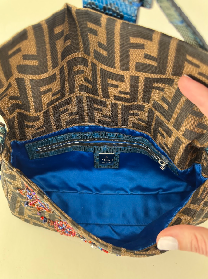 Fendi Lizard Embroidered Zucca Baguette