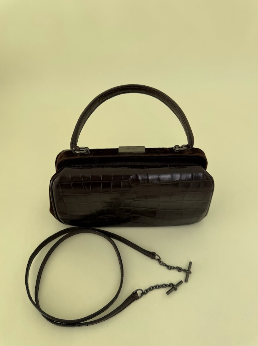 Prada Crocodile Dark Brown Leather Handbag