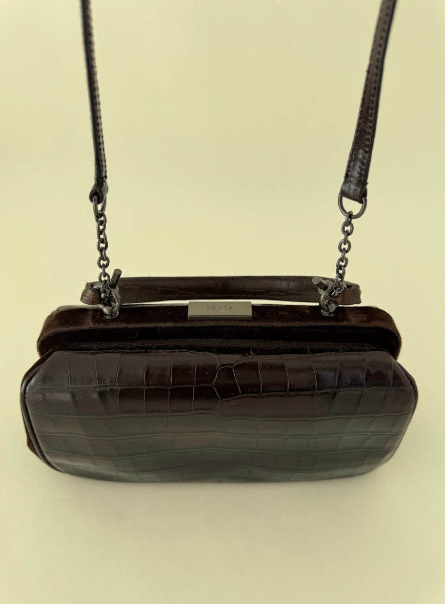 Prada Crocodile Dark Brown Leather Handbag