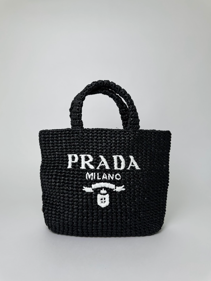 【関税&送料込】Prada Black Straw Handbag Prada Raffia Crochet Black Straw Tote Bag
