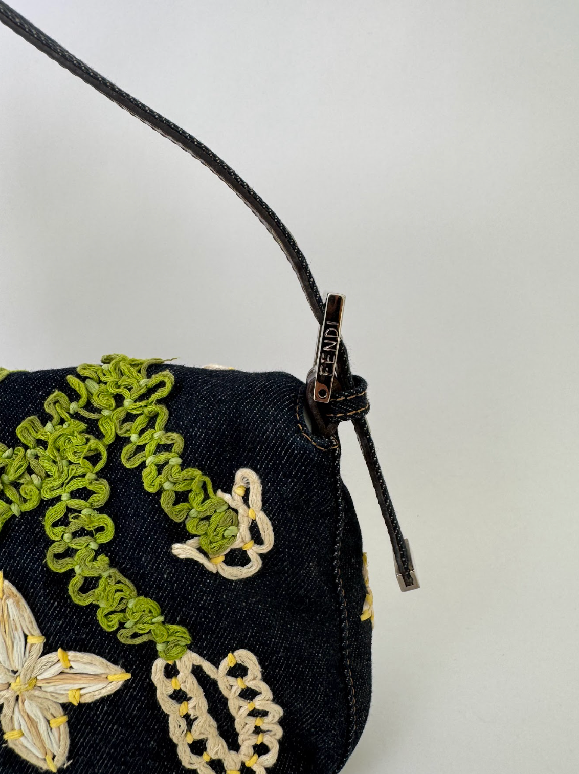 Fendi Denim Daisy Baguette Handbag