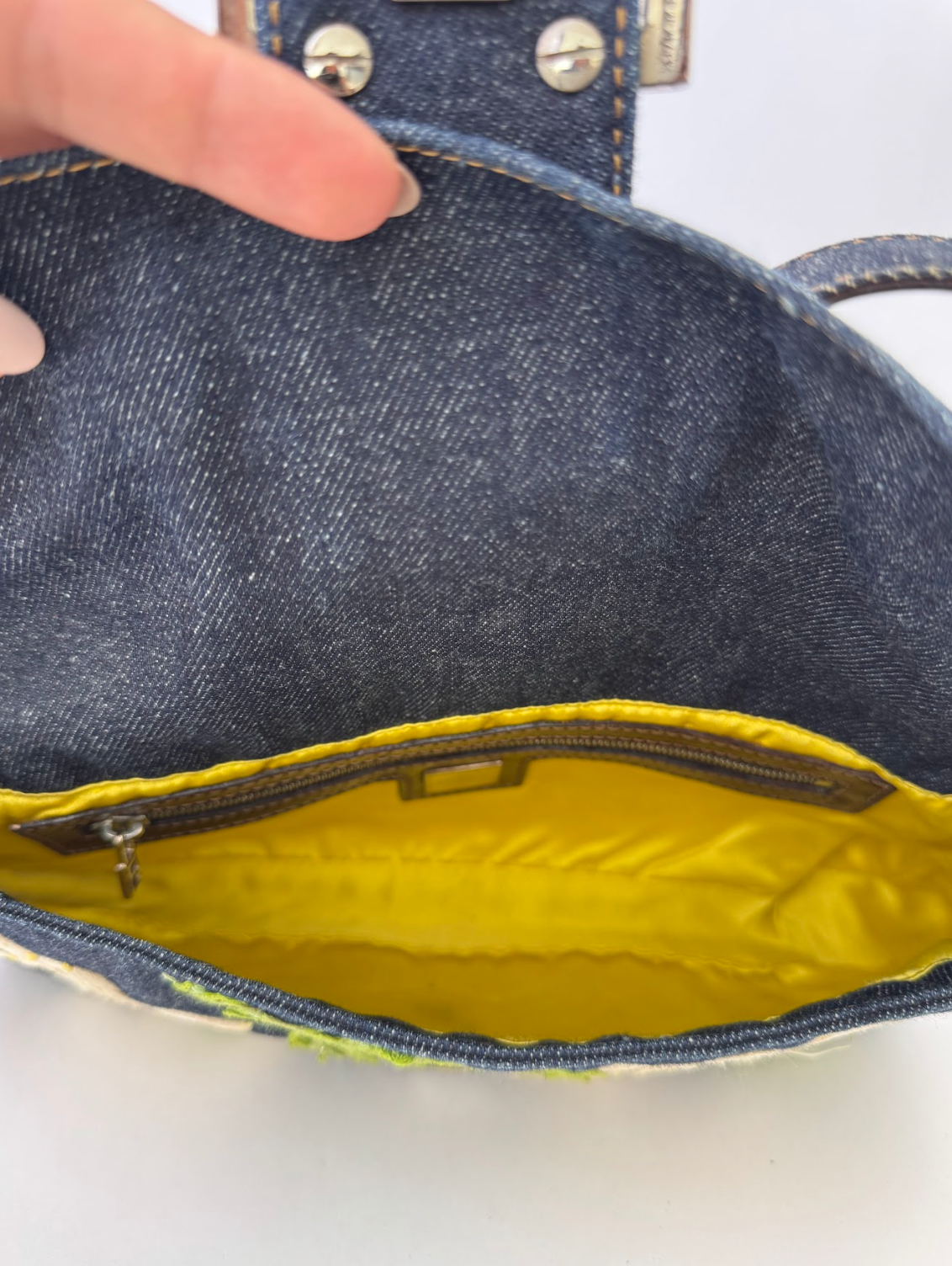 Fendi Denim Daisy Baguette Handbag