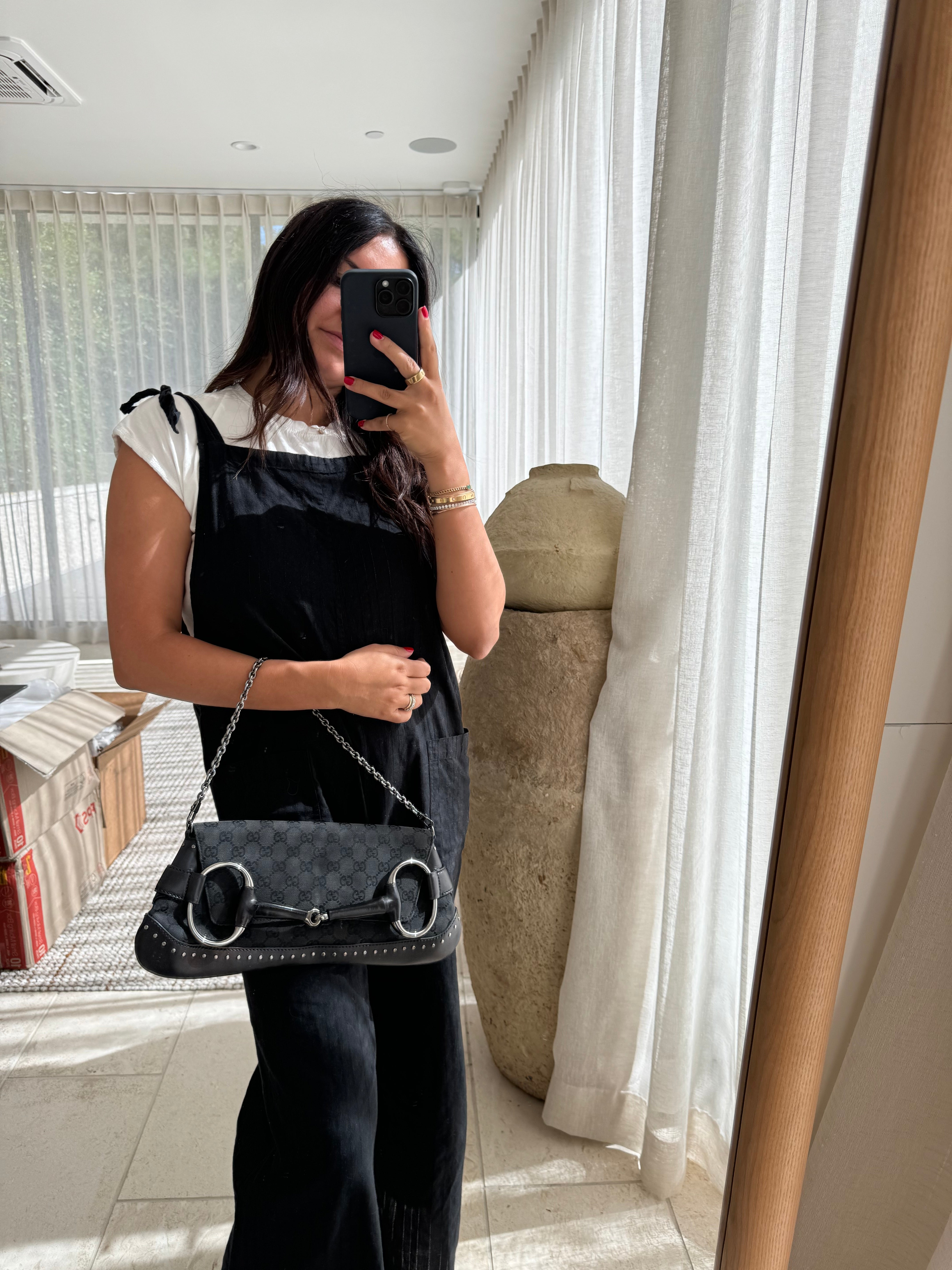 Gucci Horsebit Black Canvas Clutch/Shoulder Bag