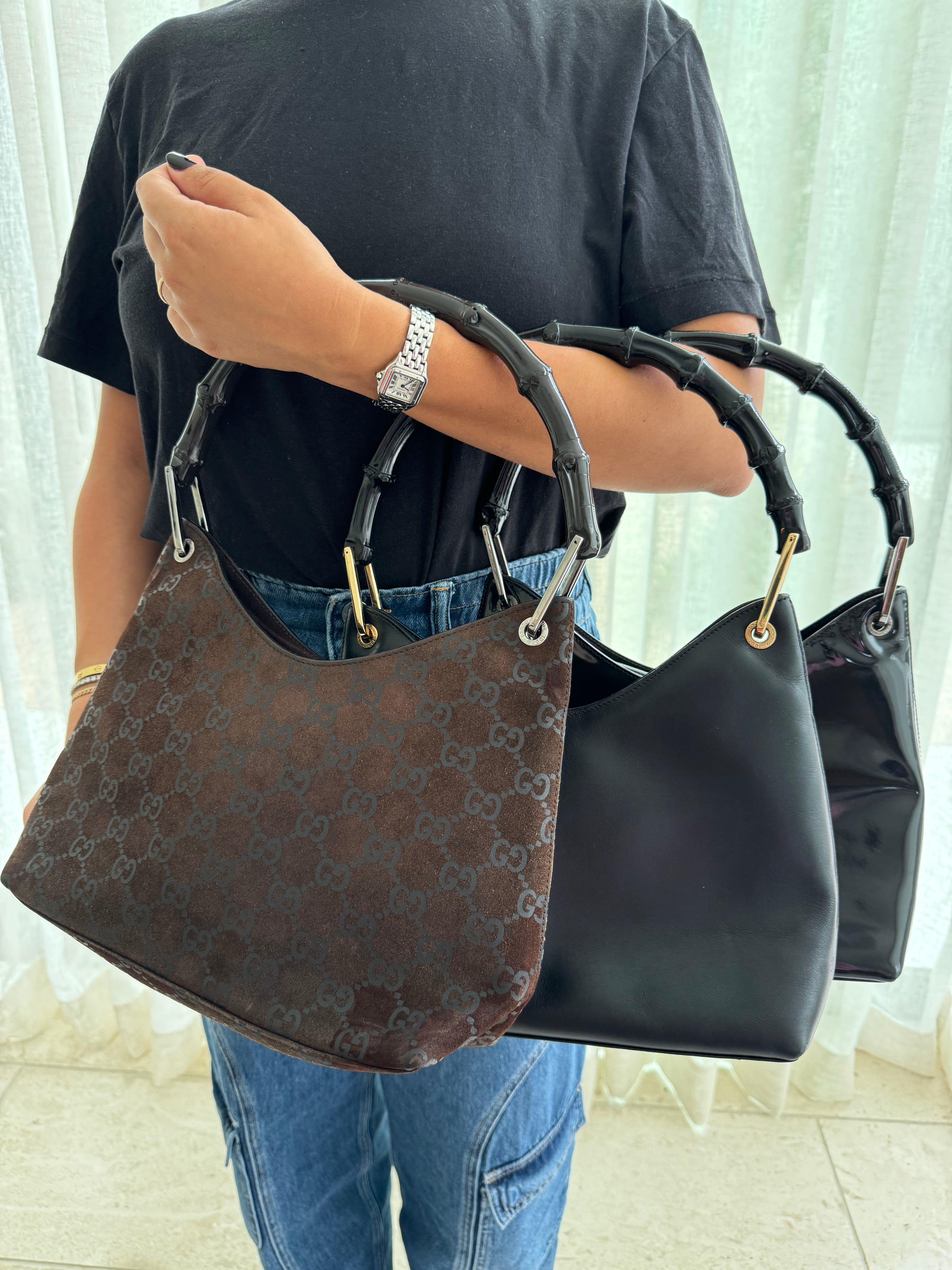 Gucci GG Monogram Brown Suede Handbag