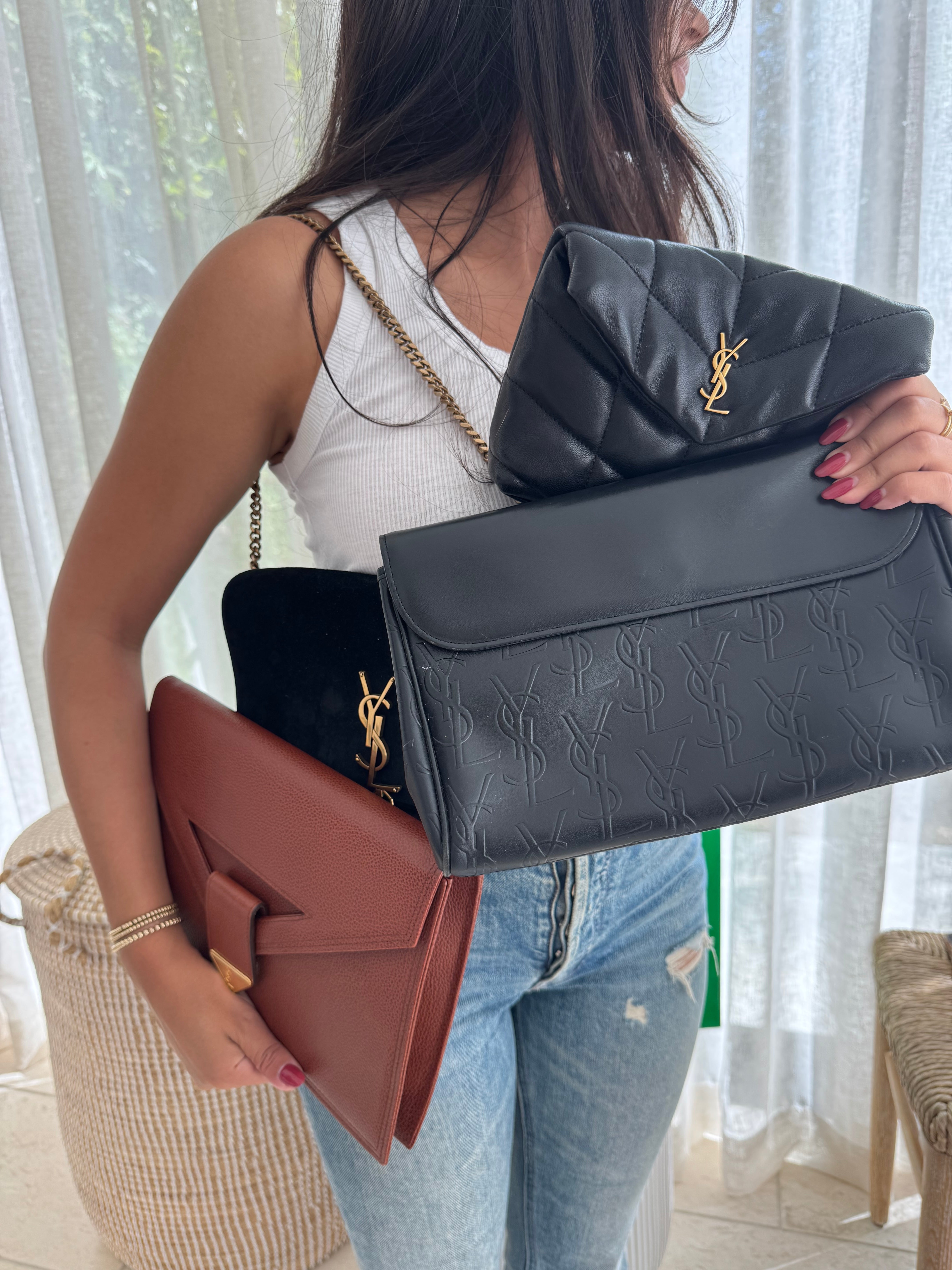 YSL Black Velvet Tassel Clutch/Shoulder Bag