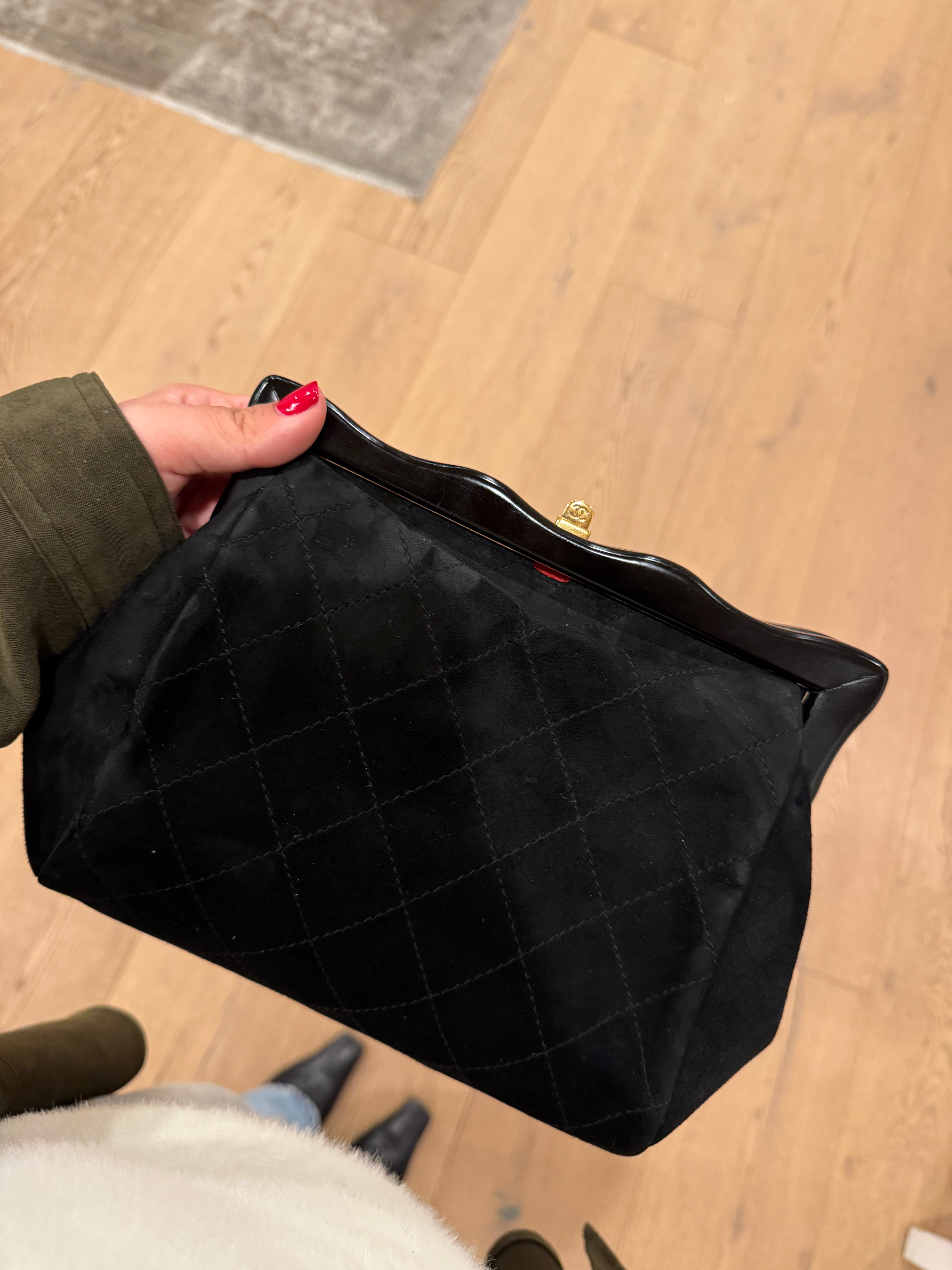 Chanel Vintage Black Suede Clutch