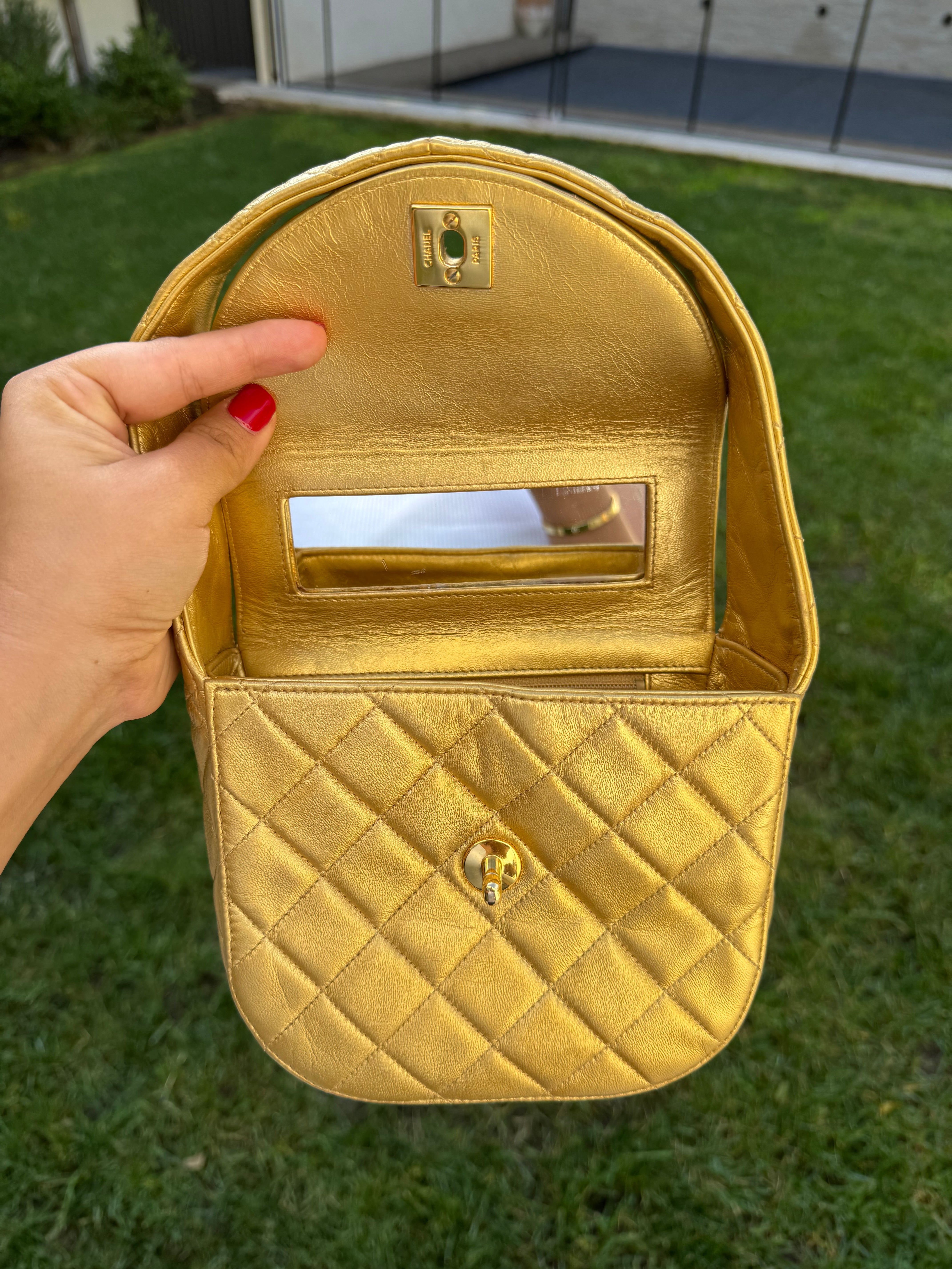 Chanel Vintage Kelly Handbag Gold Rare