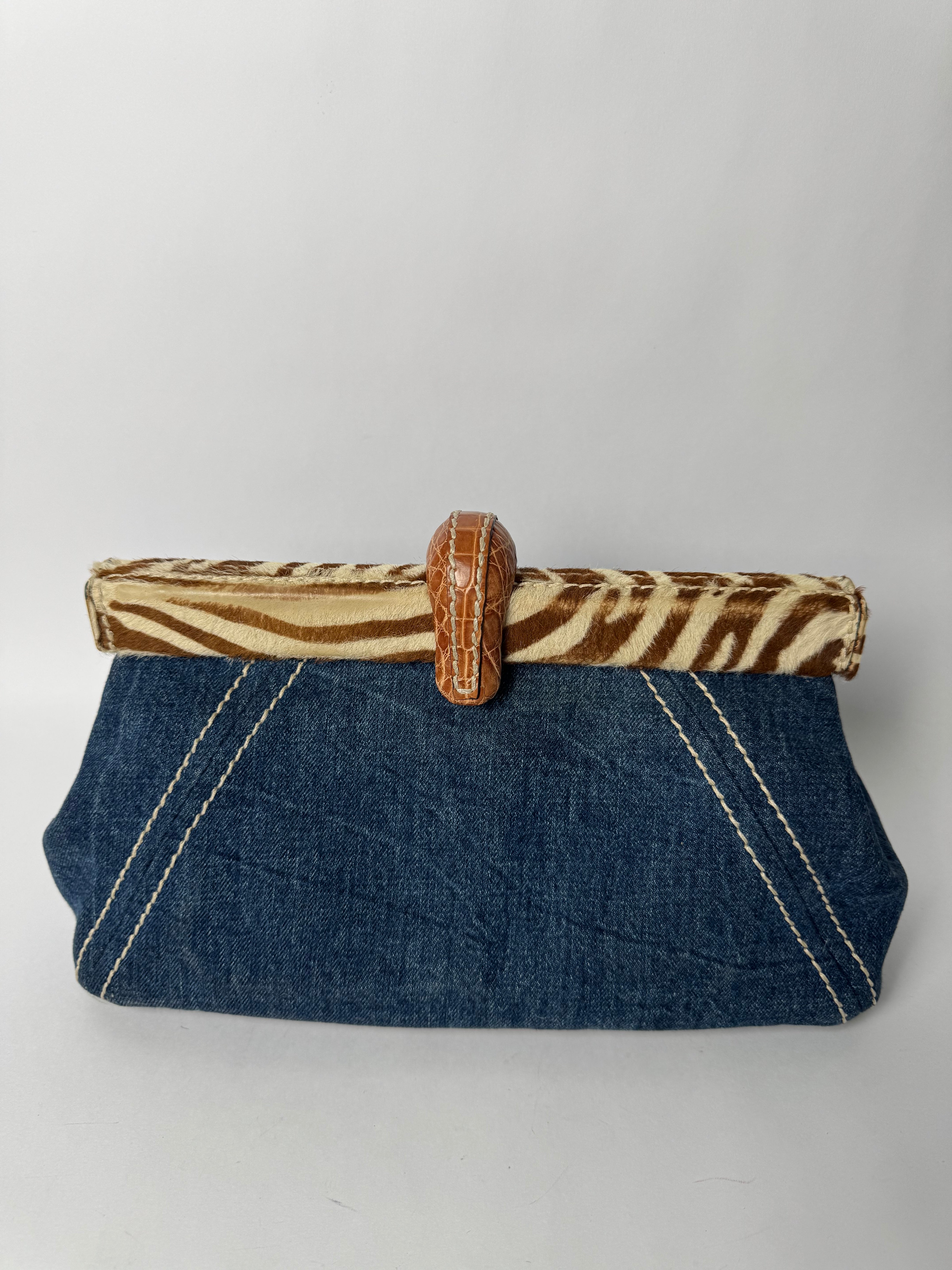 Prada Denim Pony Hair Clutch Rare