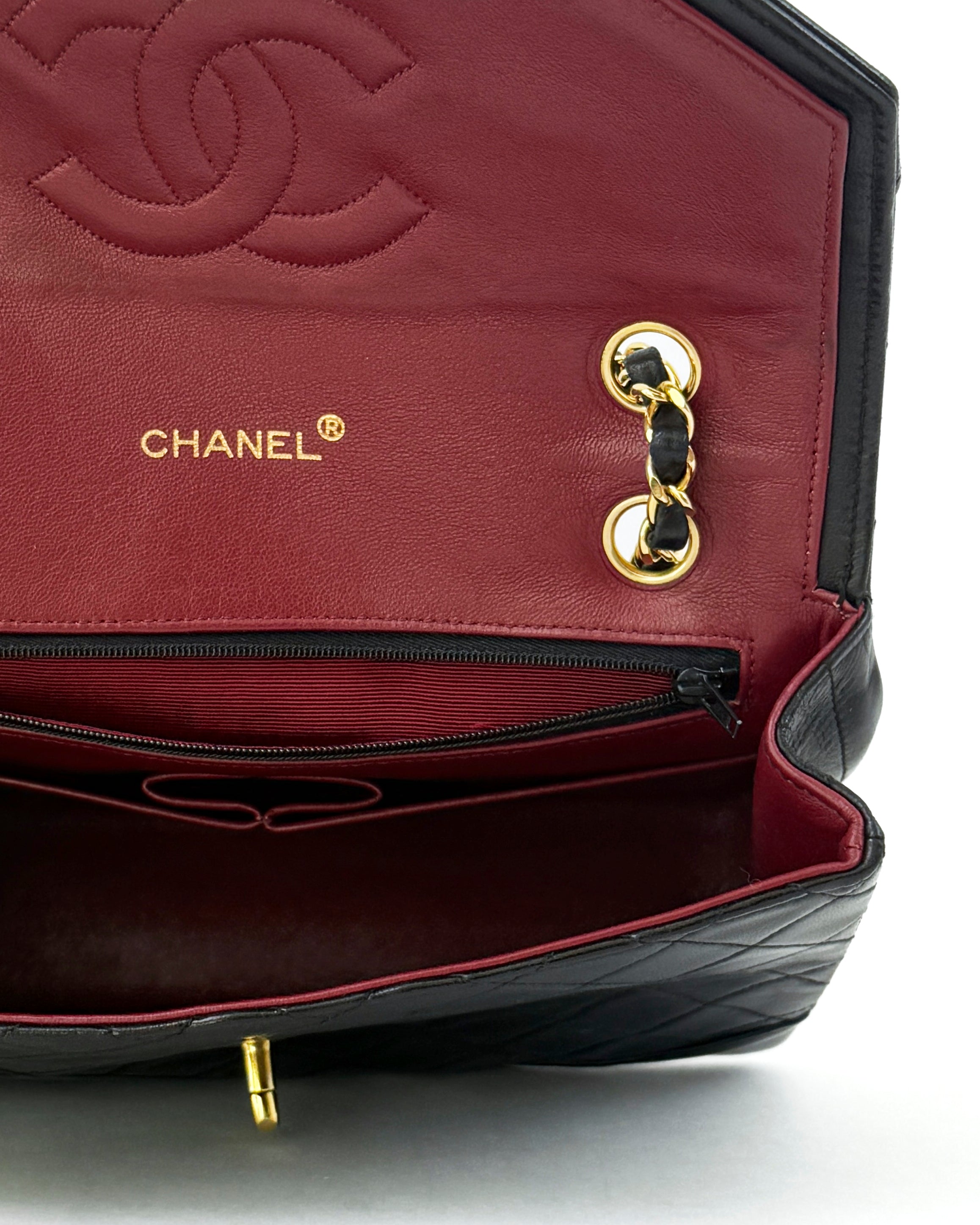 Vintage Chanel Curved Flap Bag in Black Lambskin with 24k Gold Hardware