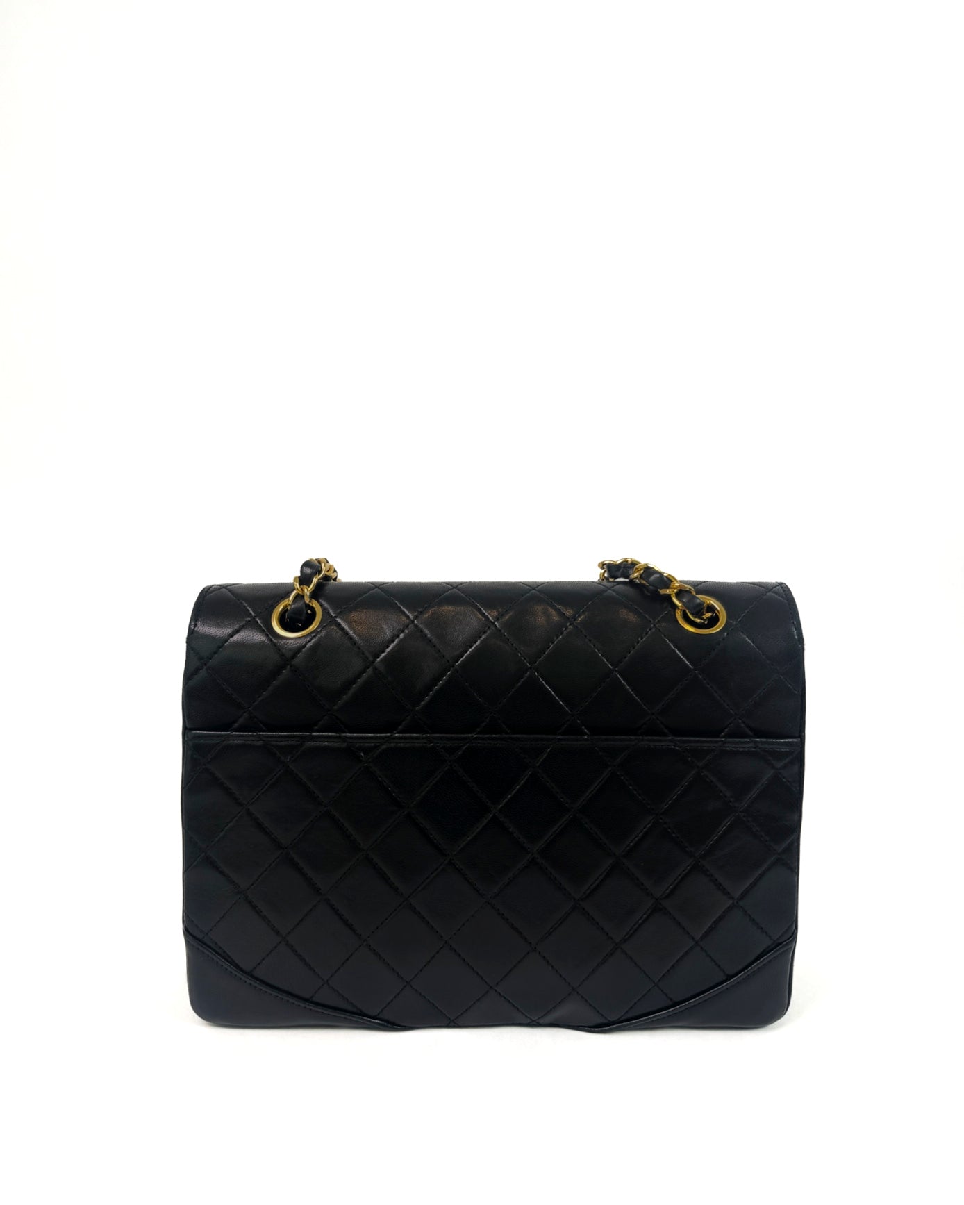 Vintage Chanel Curved Flap Bag in Black Lambskin with 24k Gold Hardware