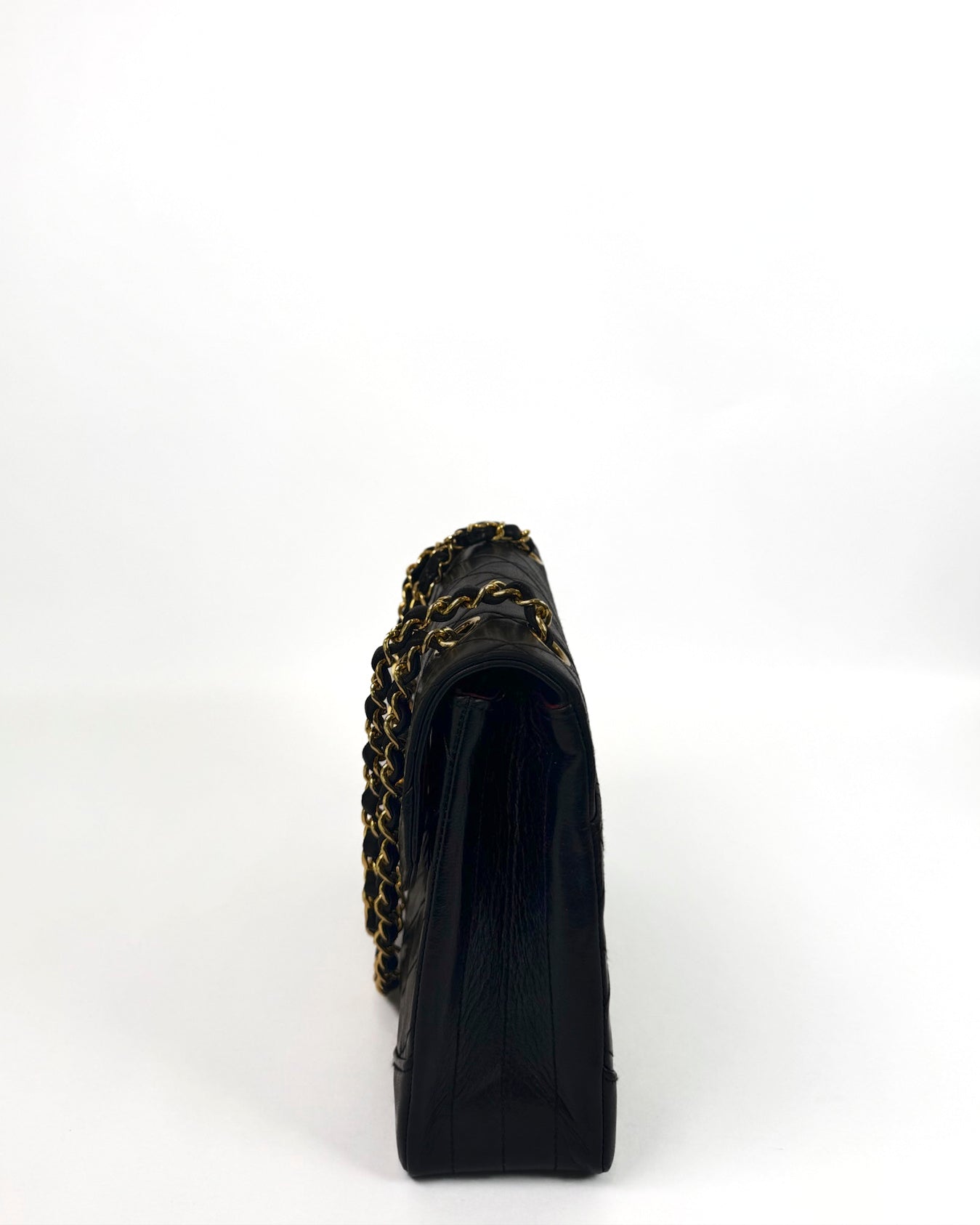 Vintage Chanel Curved Flap Bag in Black Lambskin with 24k Gold Hardware