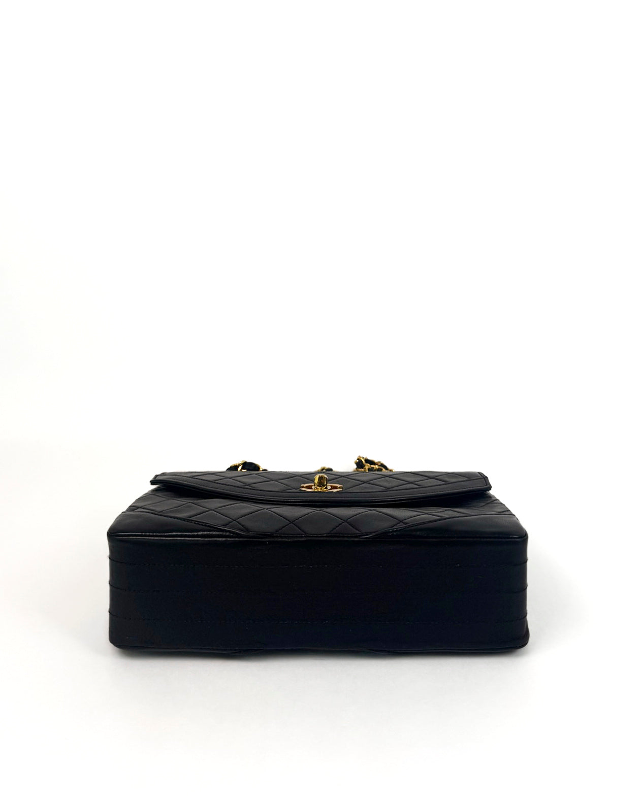 Vintage Chanel Curved Flap Bag in Black Lambskin with 24k Gold Hardware
