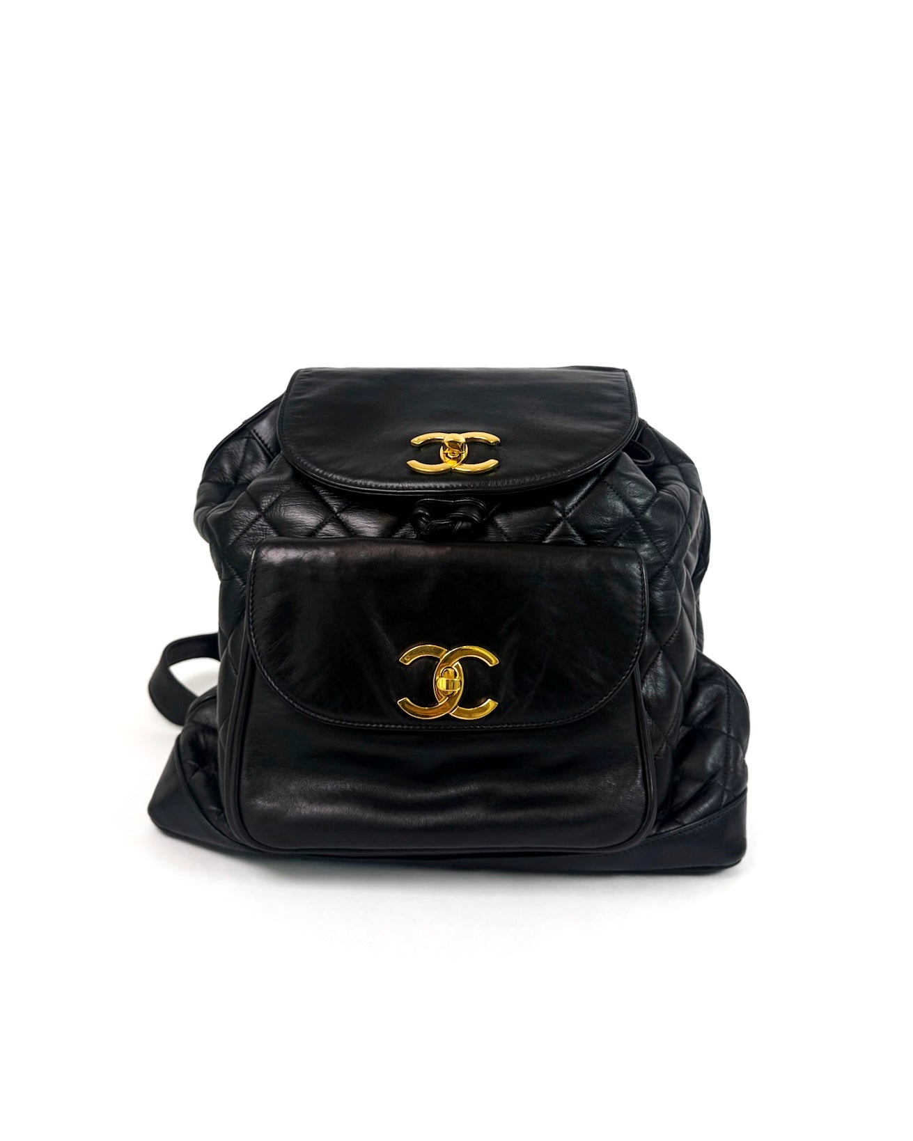 Vintage Chanel Drawstring Backpack — 1990s Soft Lambskin with 24k Gold Hardware Rare