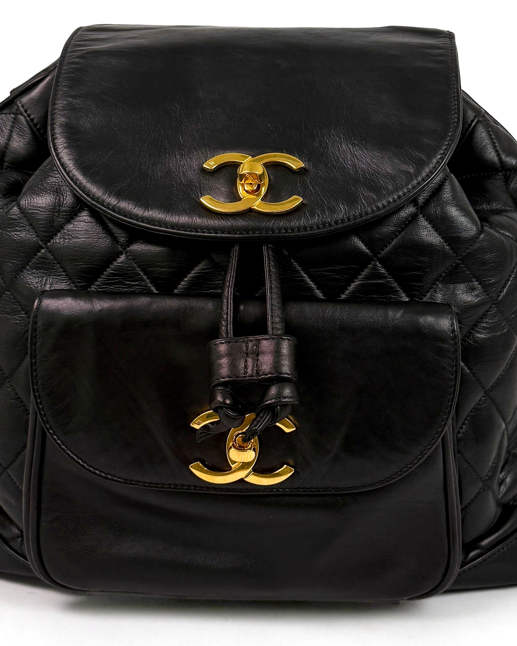 Vintage Chanel Drawstring Backpack — 1990s Soft Lambskin with 24k Gold Hardware Rare