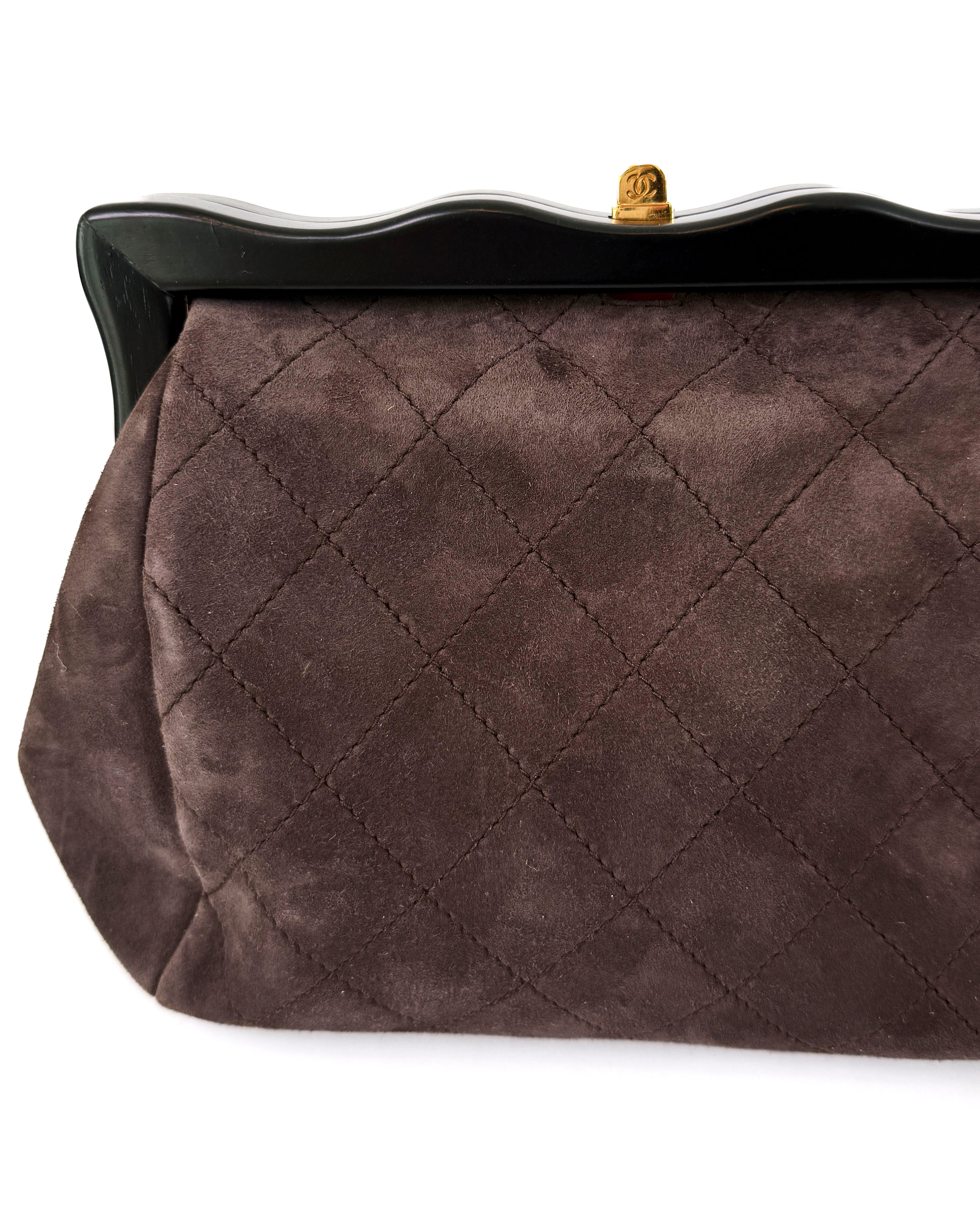 Chanel Quilted CC Suede Clutch