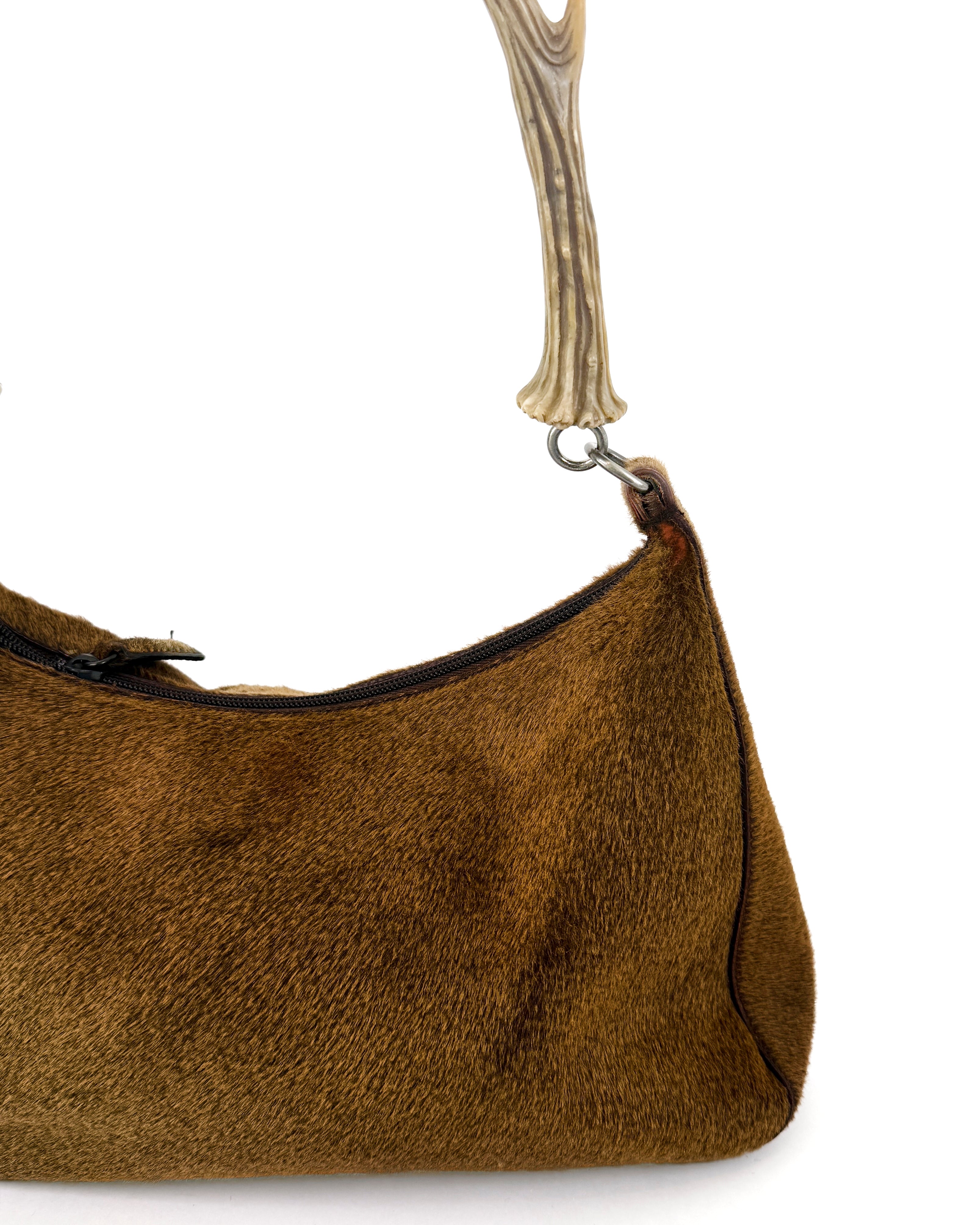 Vintage Prada Pony Hair Hobo with Sculptural Antler Handle Rare