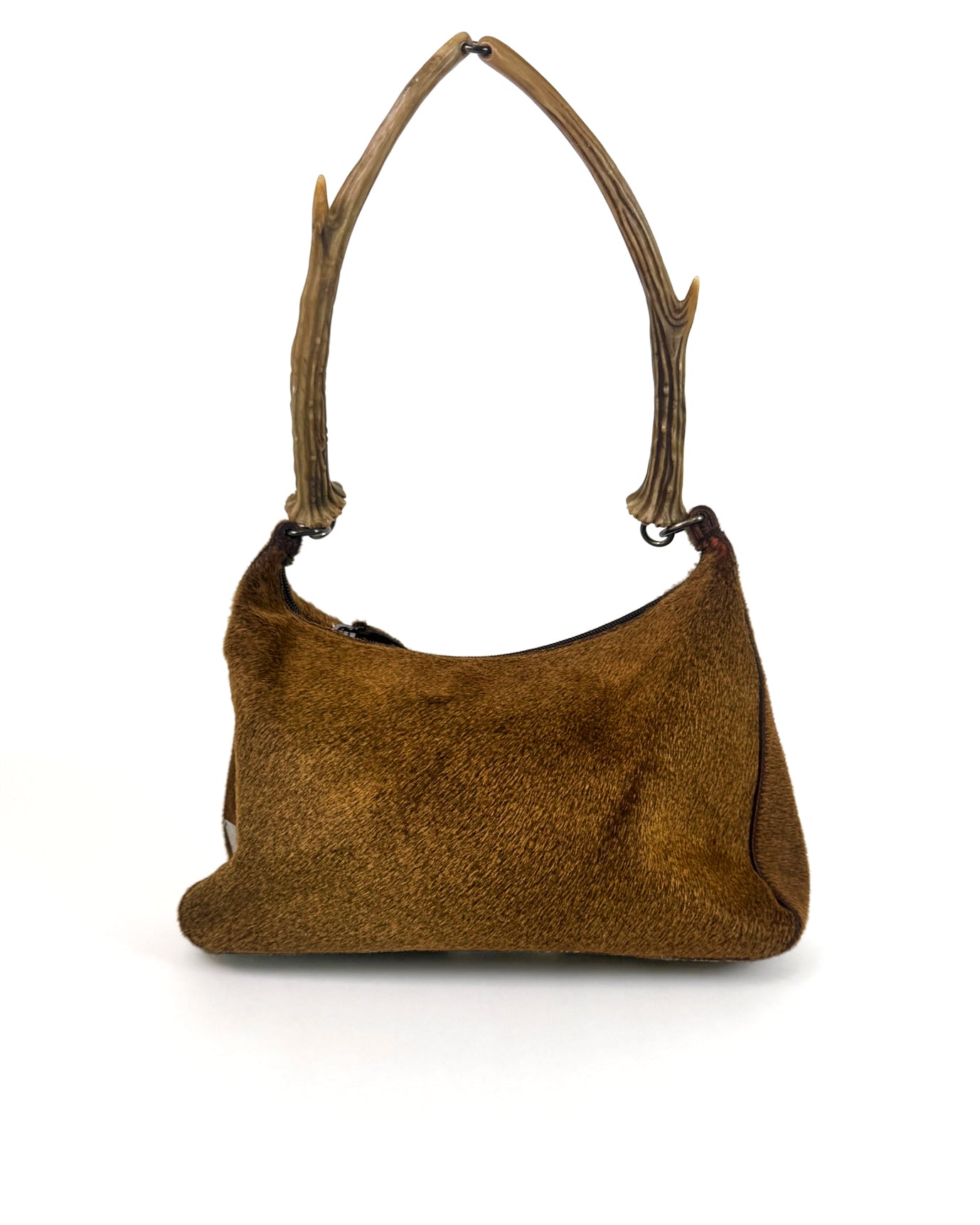 Vintage Prada Pony Hair Hobo with Sculptural Antler Handle Rare