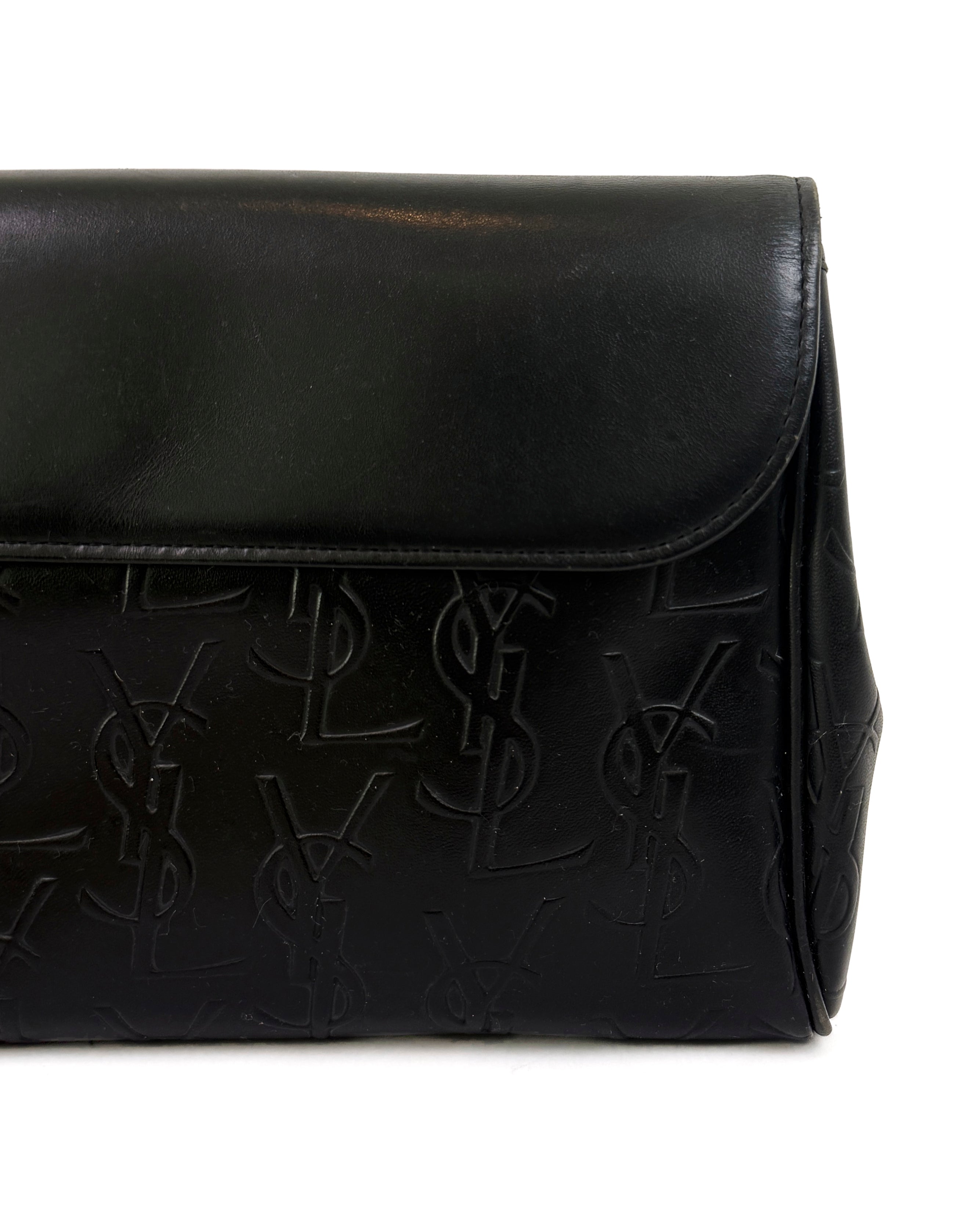 YSL Black Embossed Leather Monogram Clutch