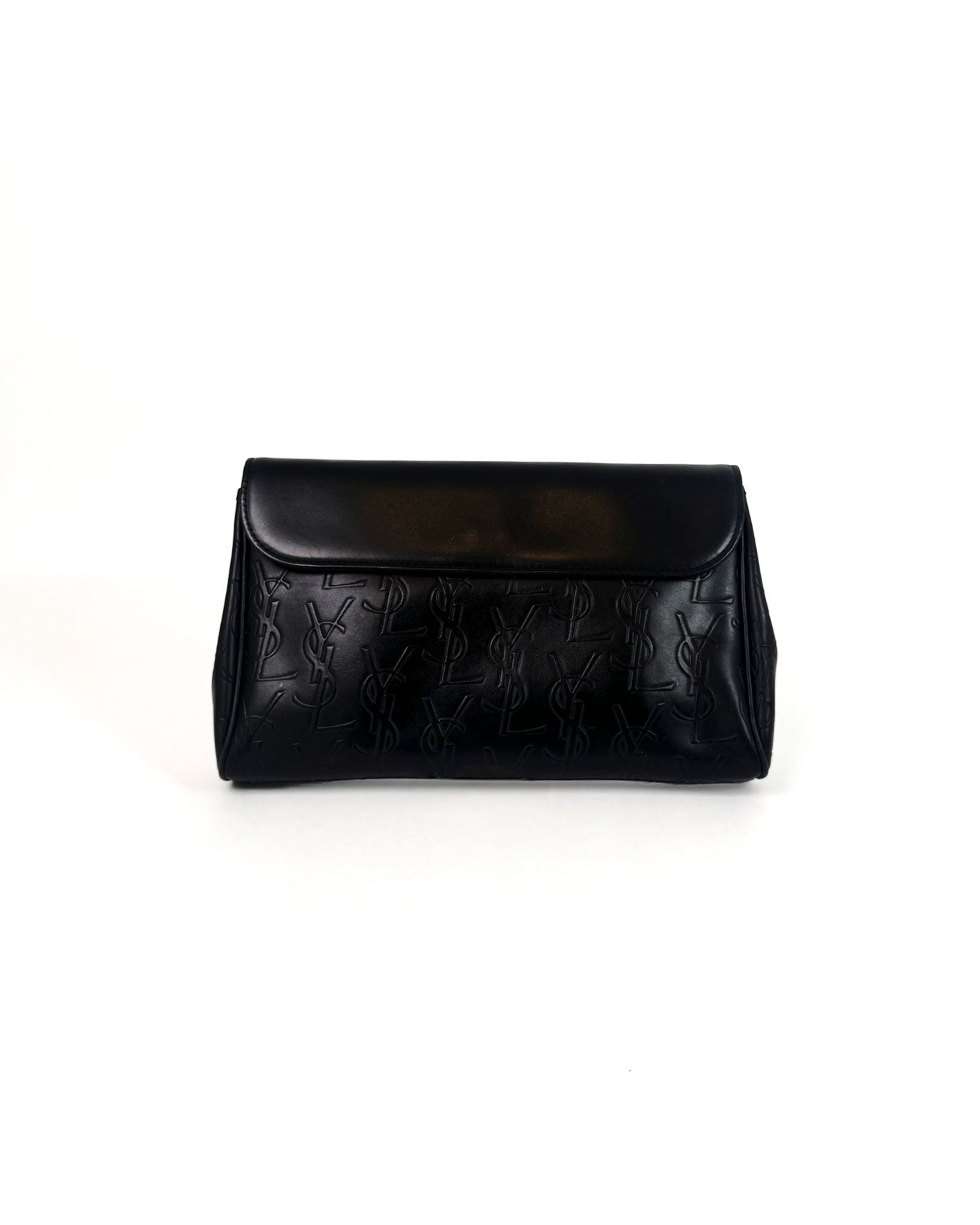 YSL Black Embossed Leather Monogram Clutch