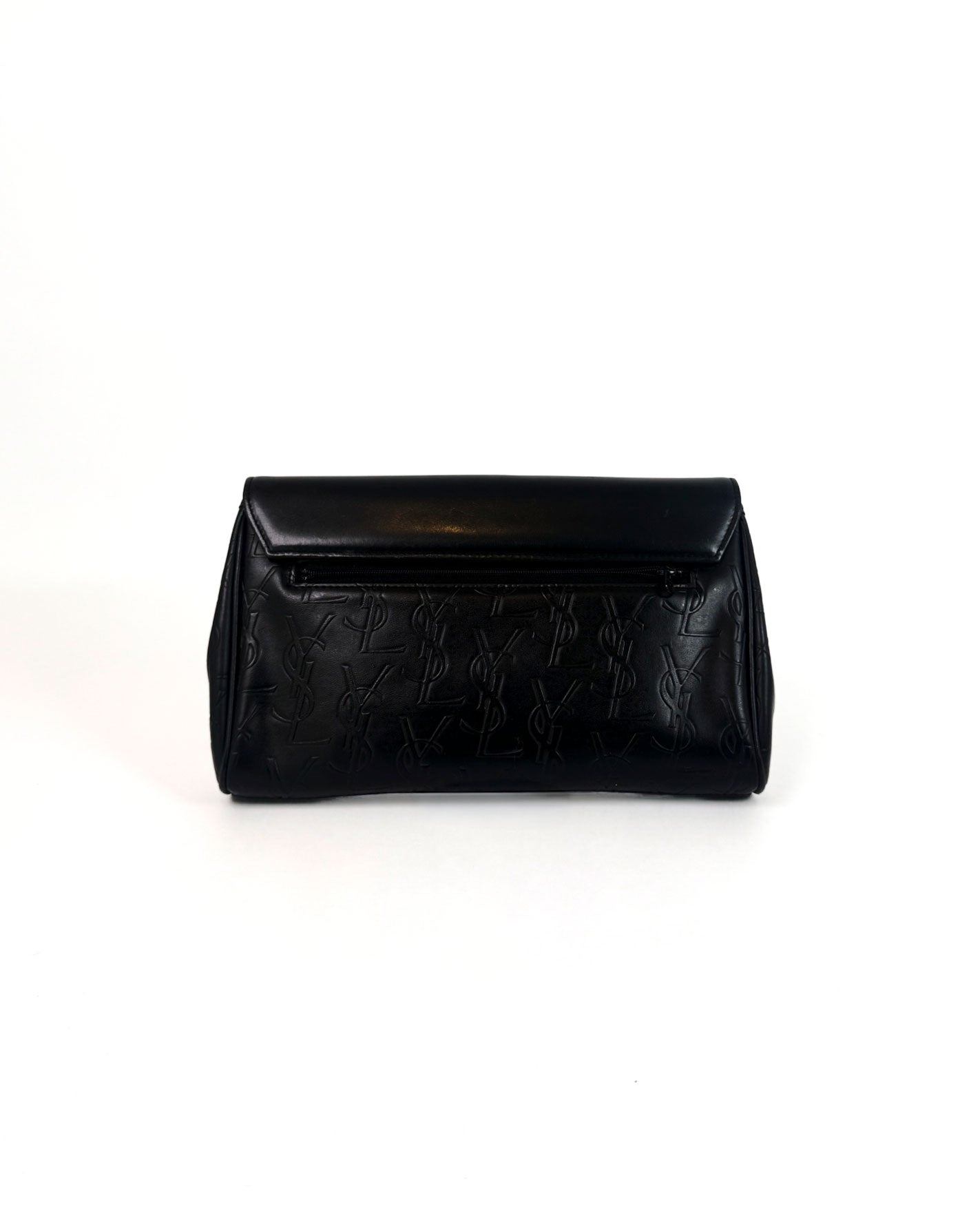 YSL Black Embossed Leather Monogram Clutch
