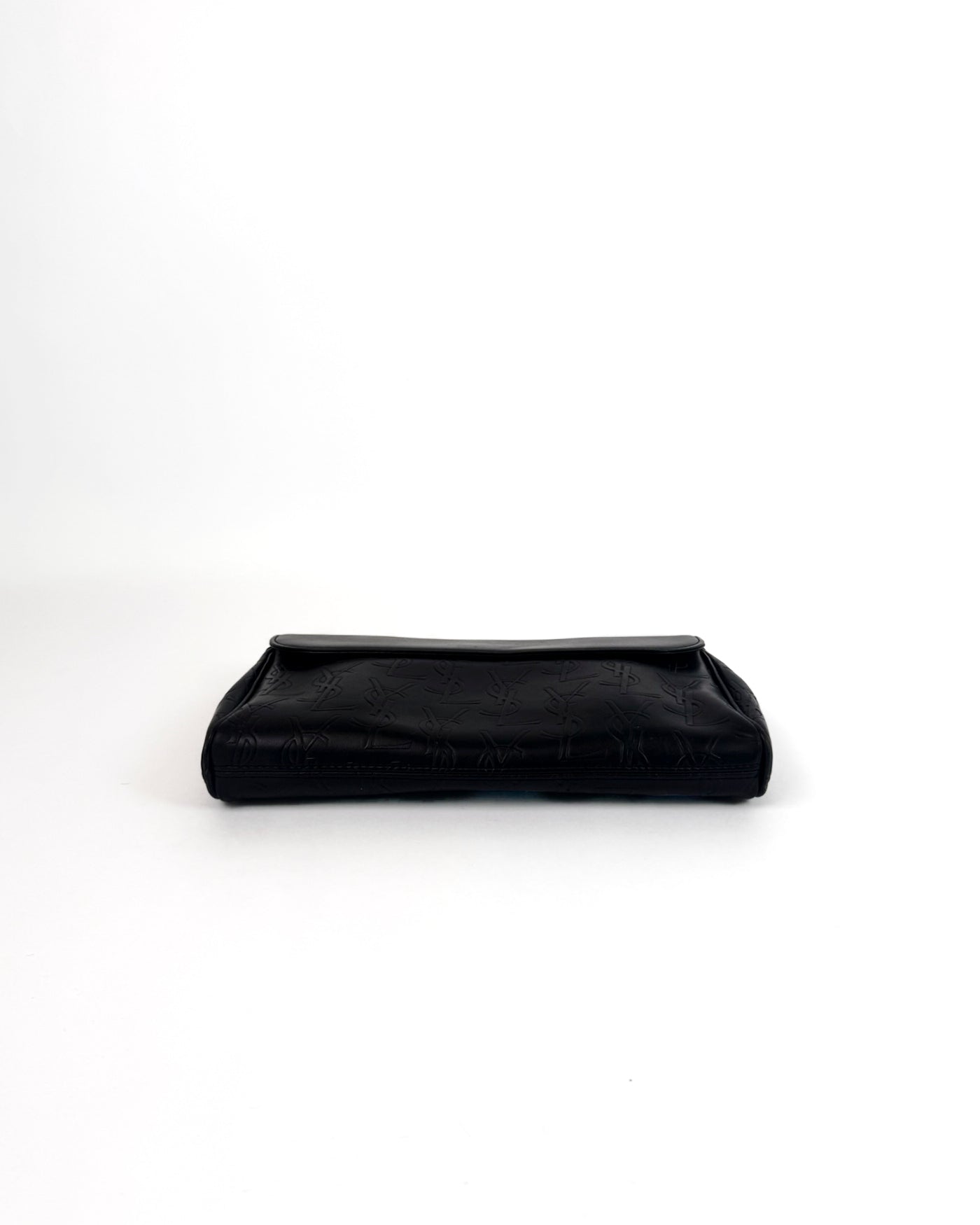 YSL Black Embossed Leather Monogram Clutch