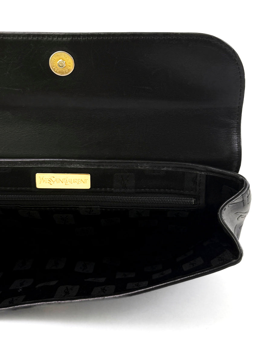 YSL Black Embossed Leather Monogram Clutch