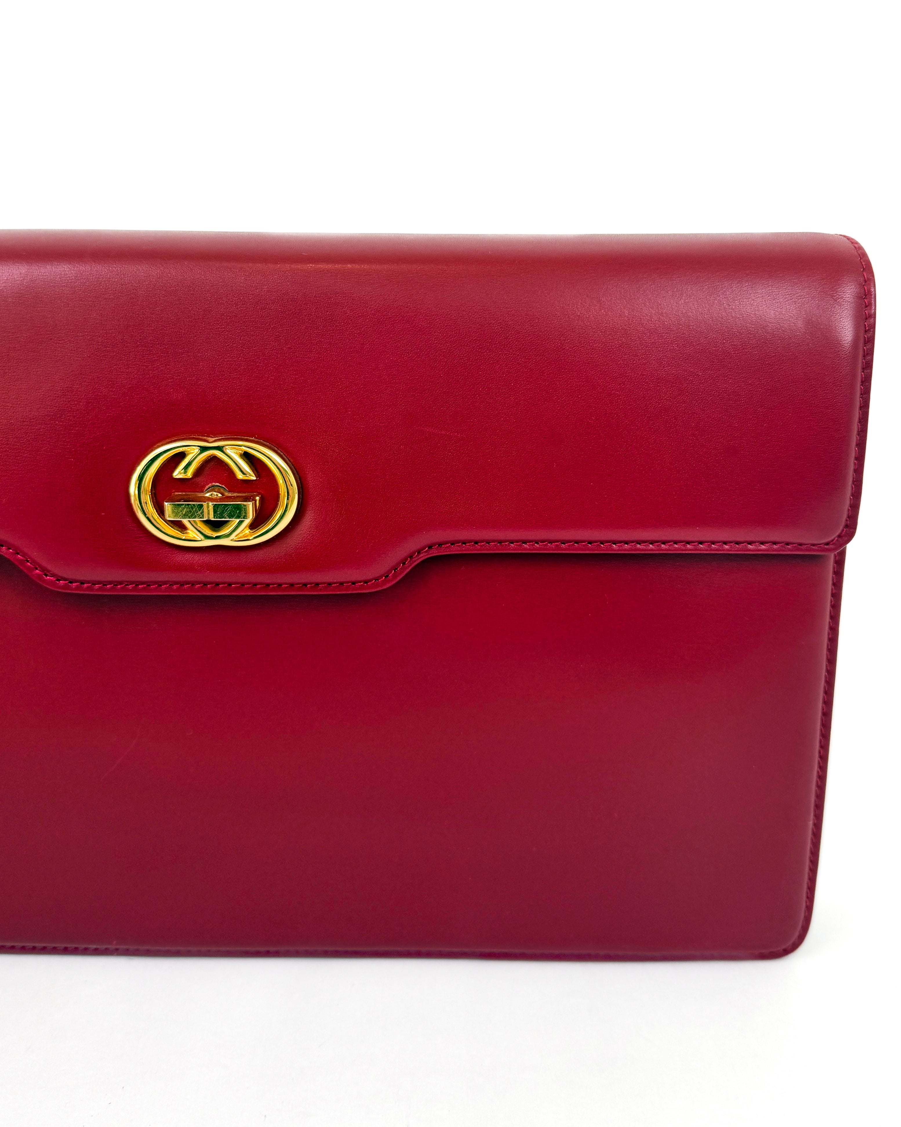 Gucci Vintage Red Leather GG Clutch/Crossbody