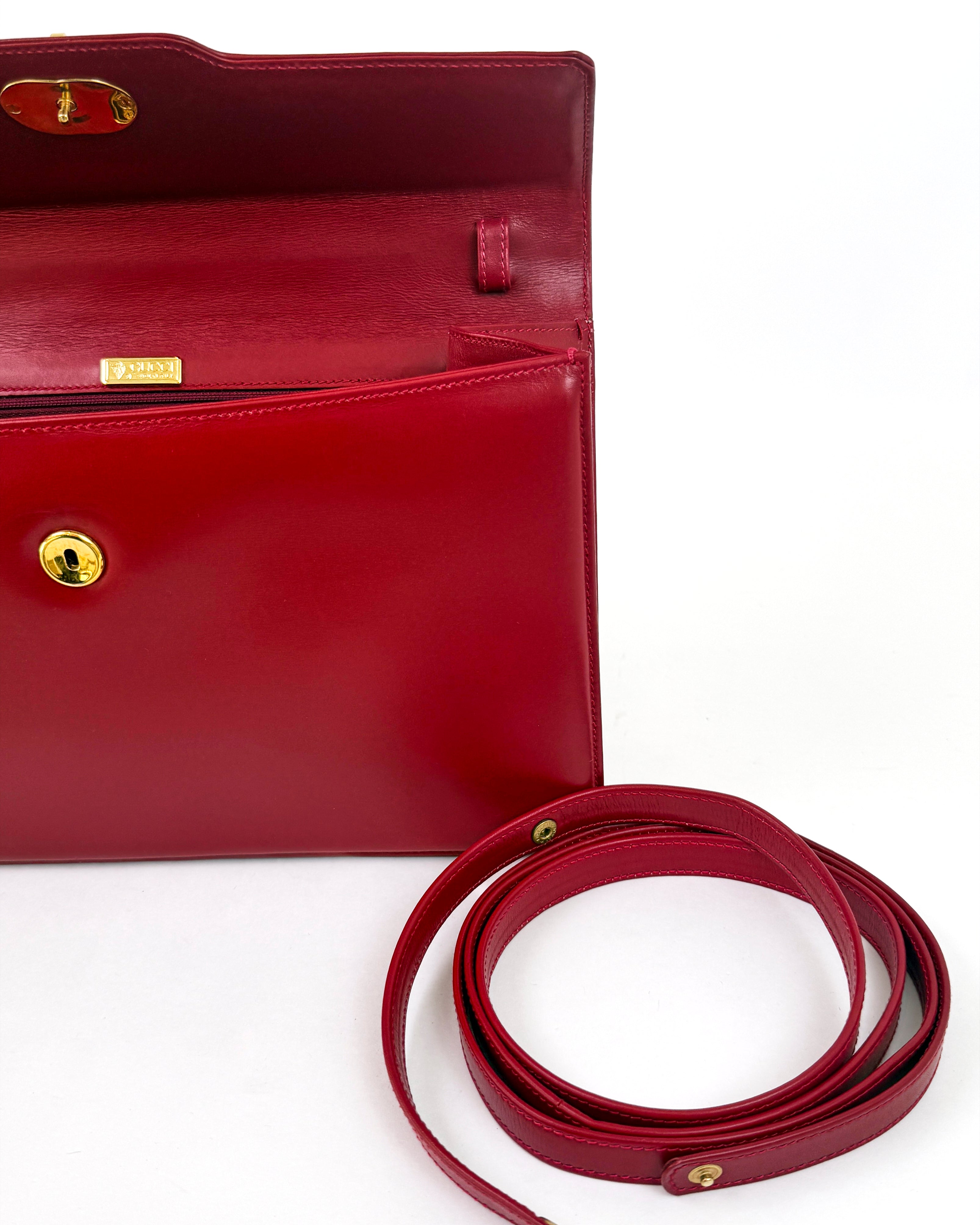 Gucci Vintage Red Leather GG Clutch/Crossbody