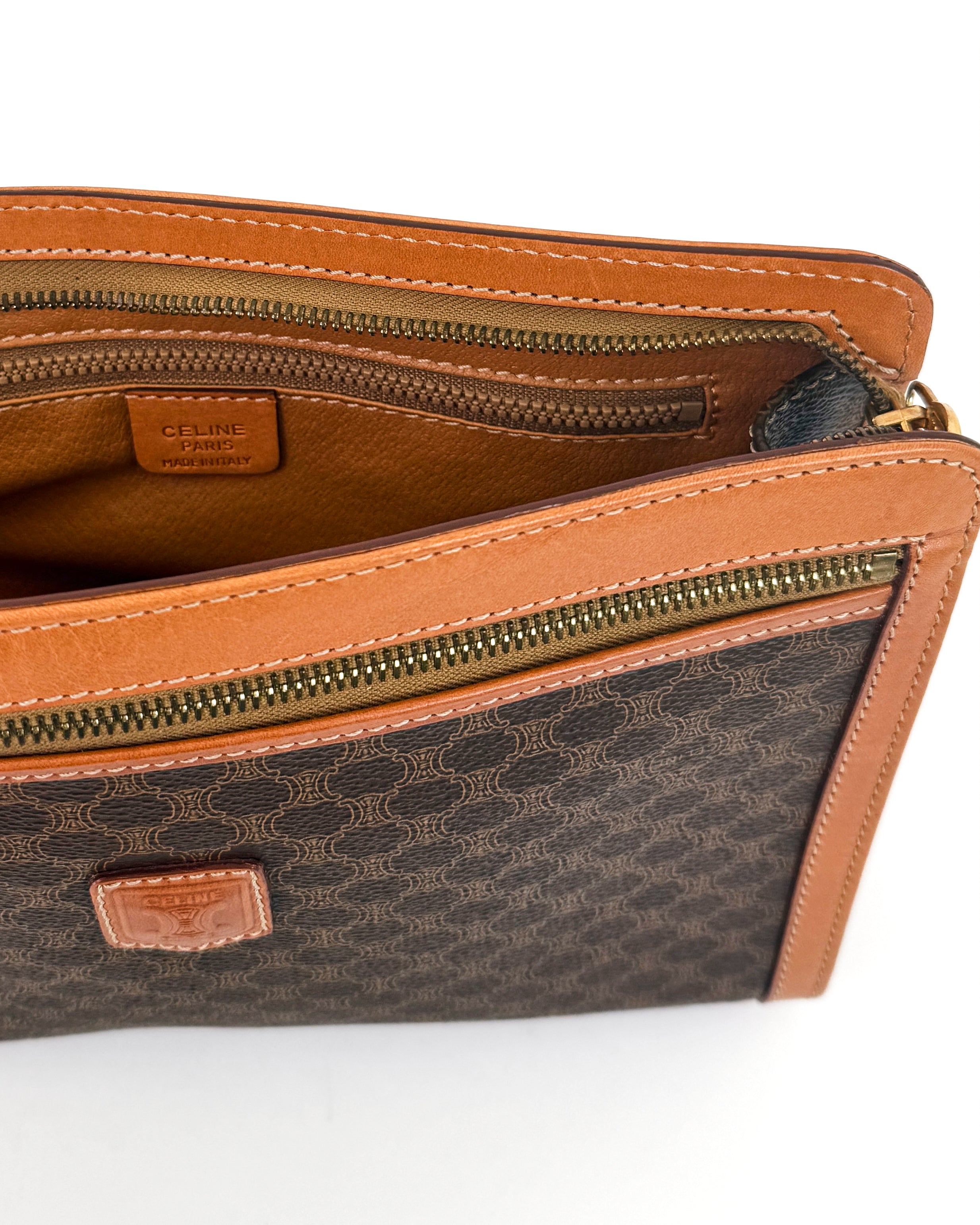 Céline Macadam Canvas Zip Clutch