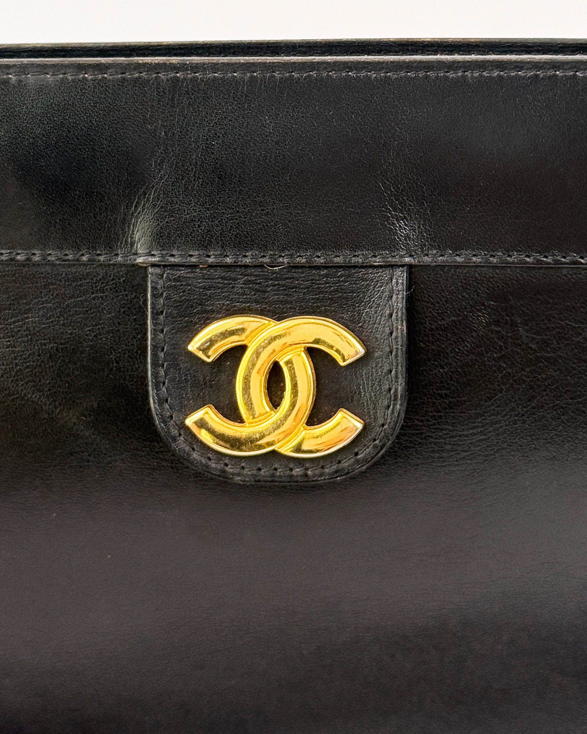 Chanel Black Leather CC Logo Clutch