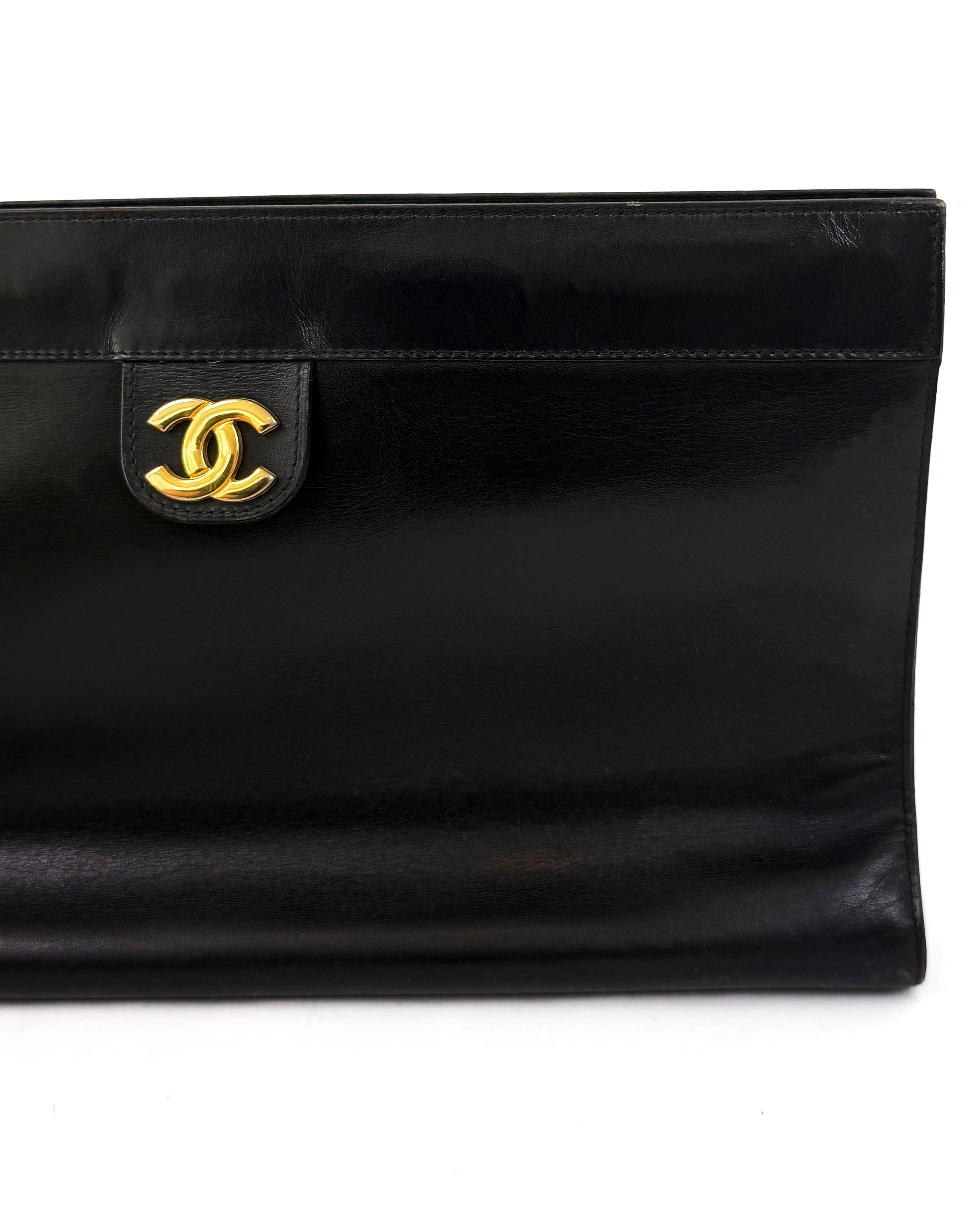 Chanel Black Leather CC Logo Clutch