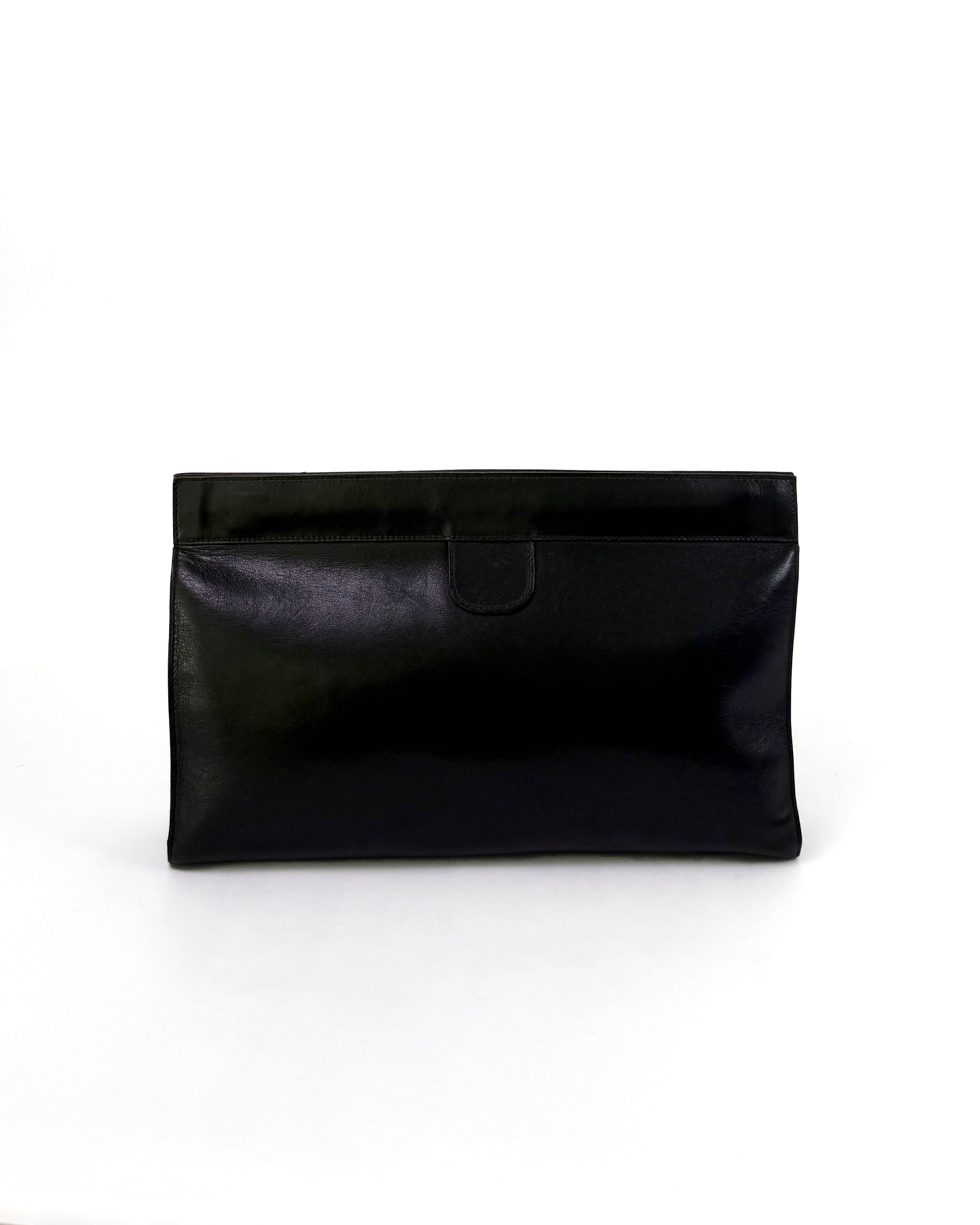 Chanel Black Leather CC Logo Clutch