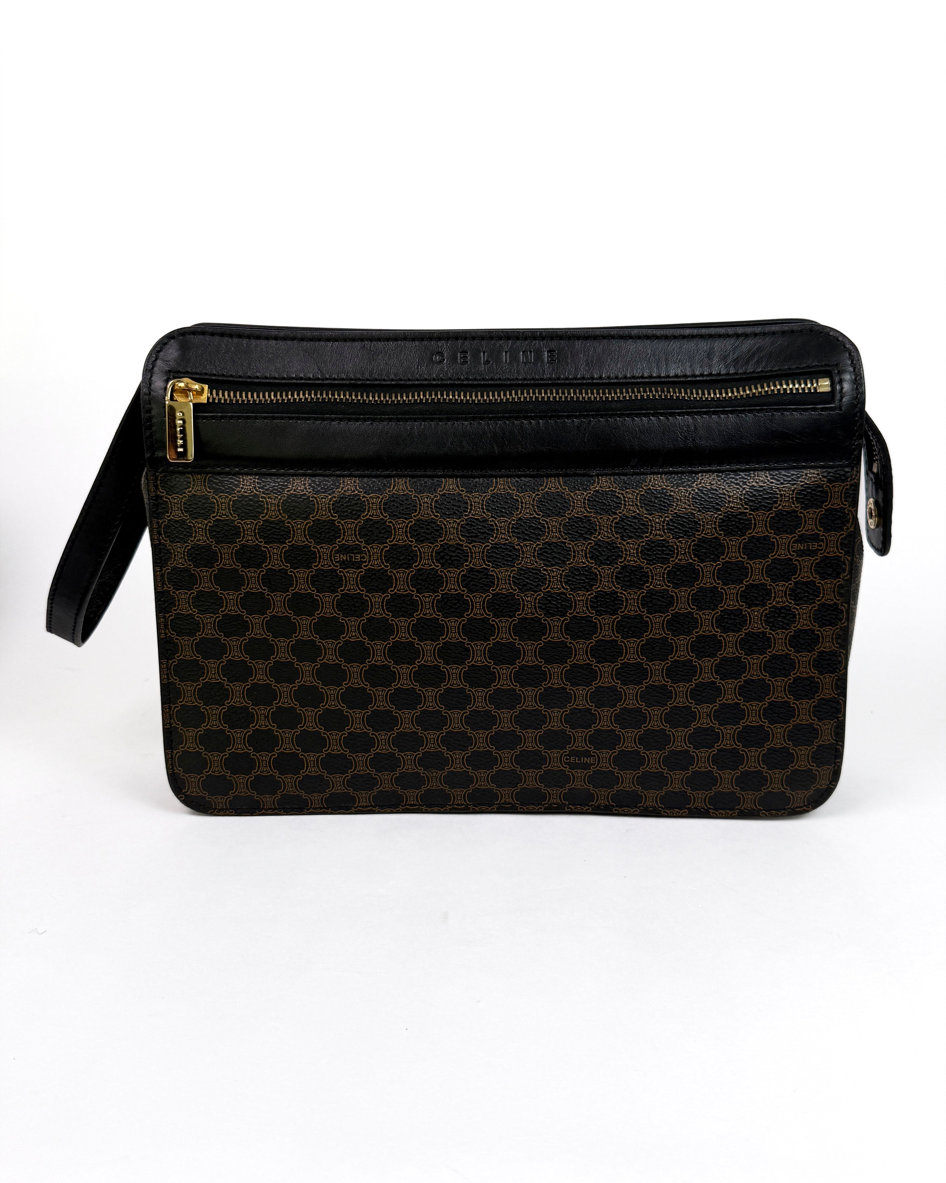 Céline Brown Macadam Leather Clutch